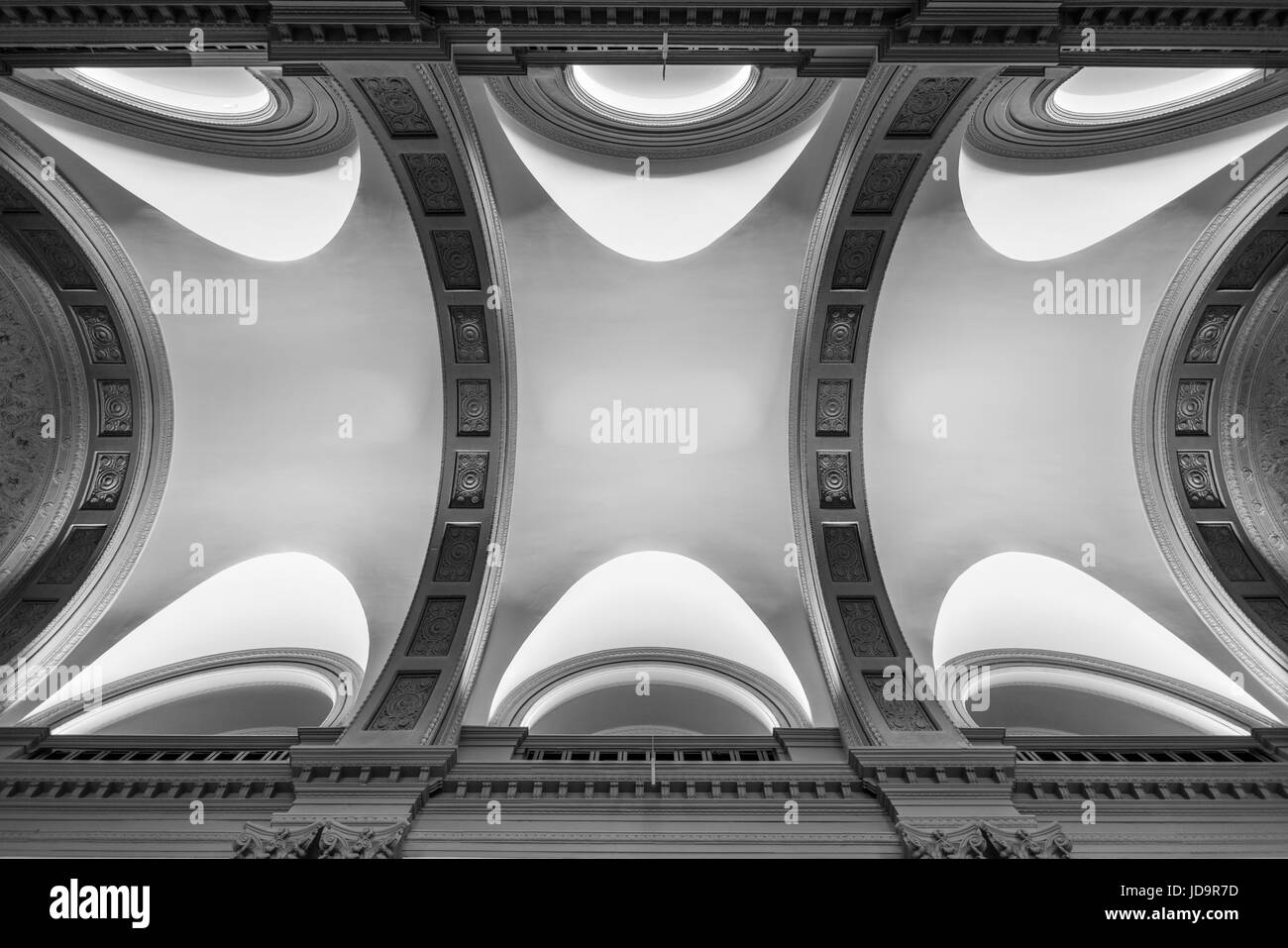 Abstract ceiling detail with curved sections and shapes, low angle view. 2016 urban city United States of America Stock Photo