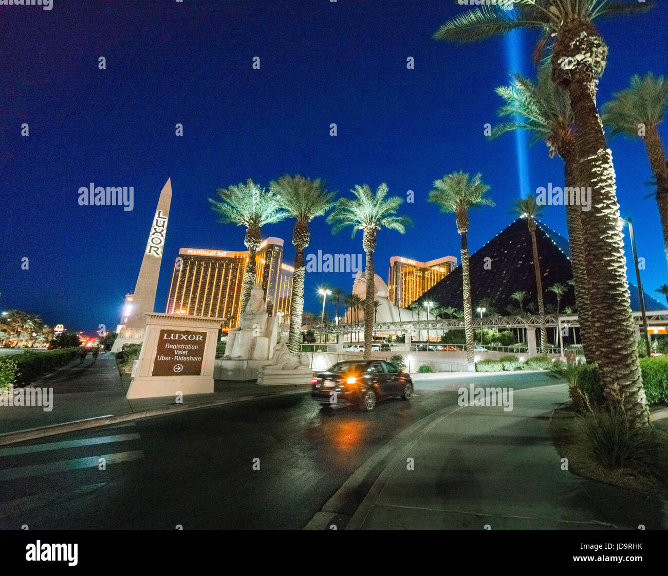 Luxor attraction with obelisk and palm trees, Las Vegas, Nevada, USA. Stock Photo