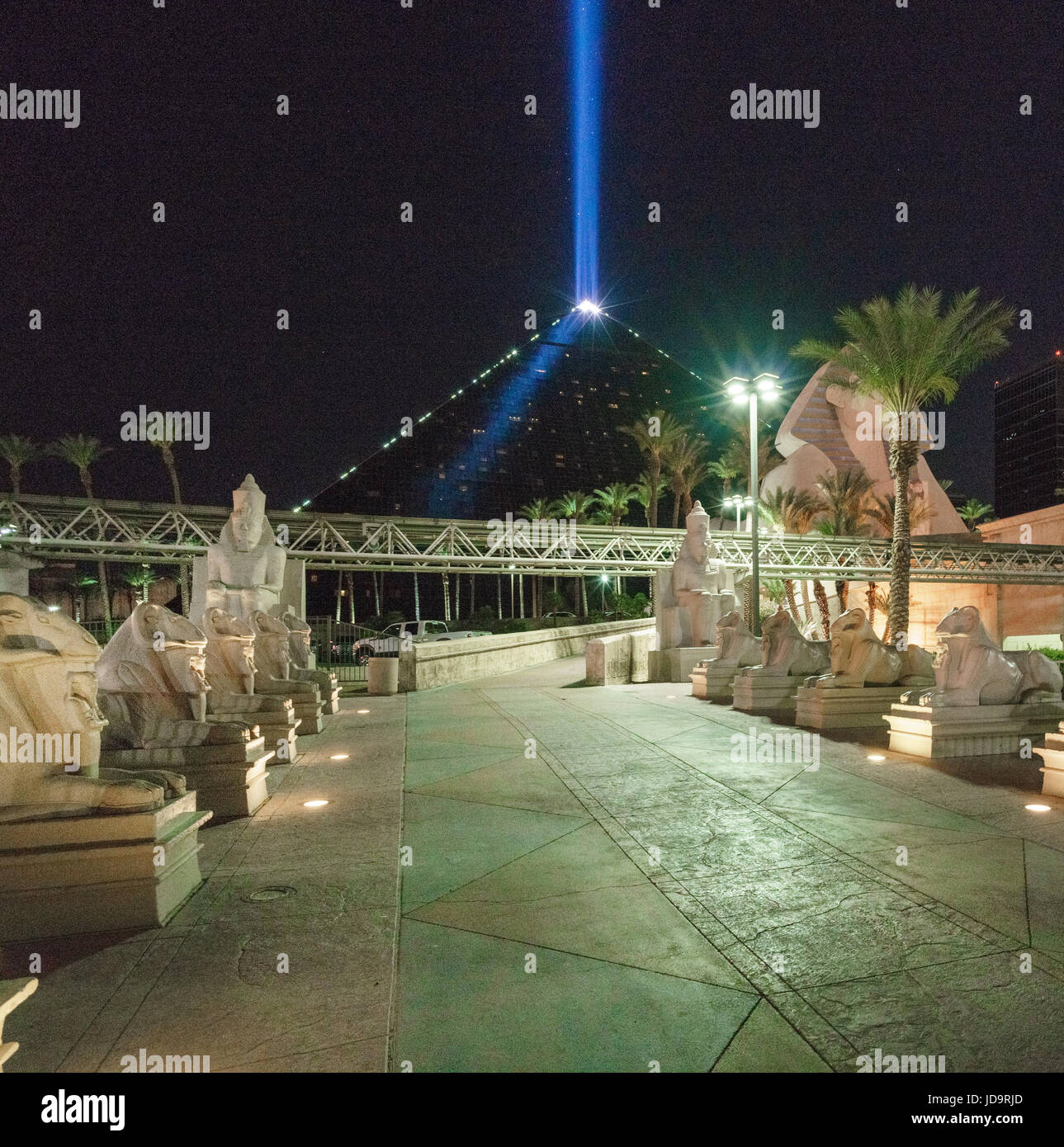 Luxor attraction with pyramid and blue laser beam, Las Vegas, Nevada, USA. Stock Photo