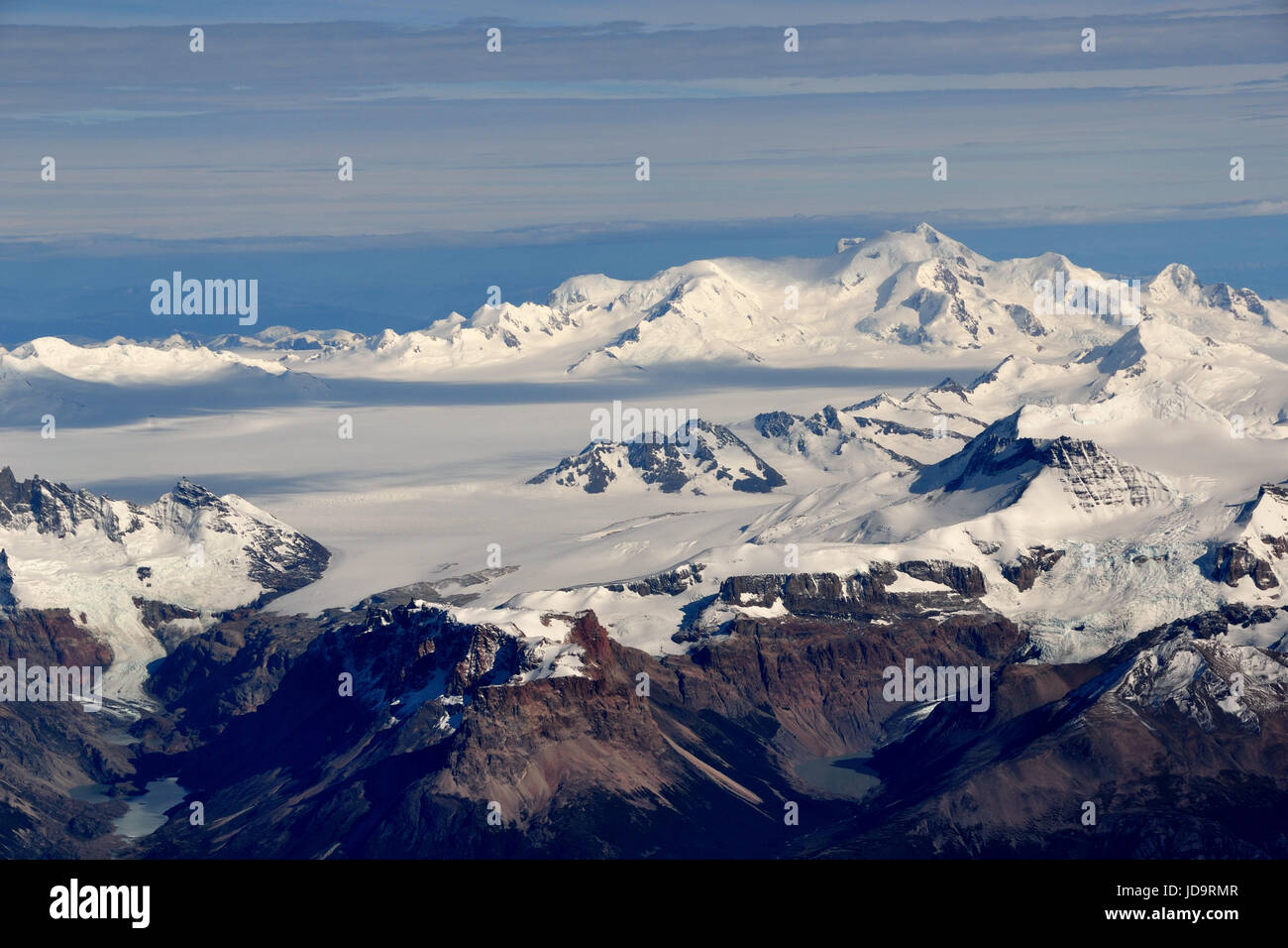 Aerial view of the southern patagonian ice field with volcano Lautaro Stock Photo