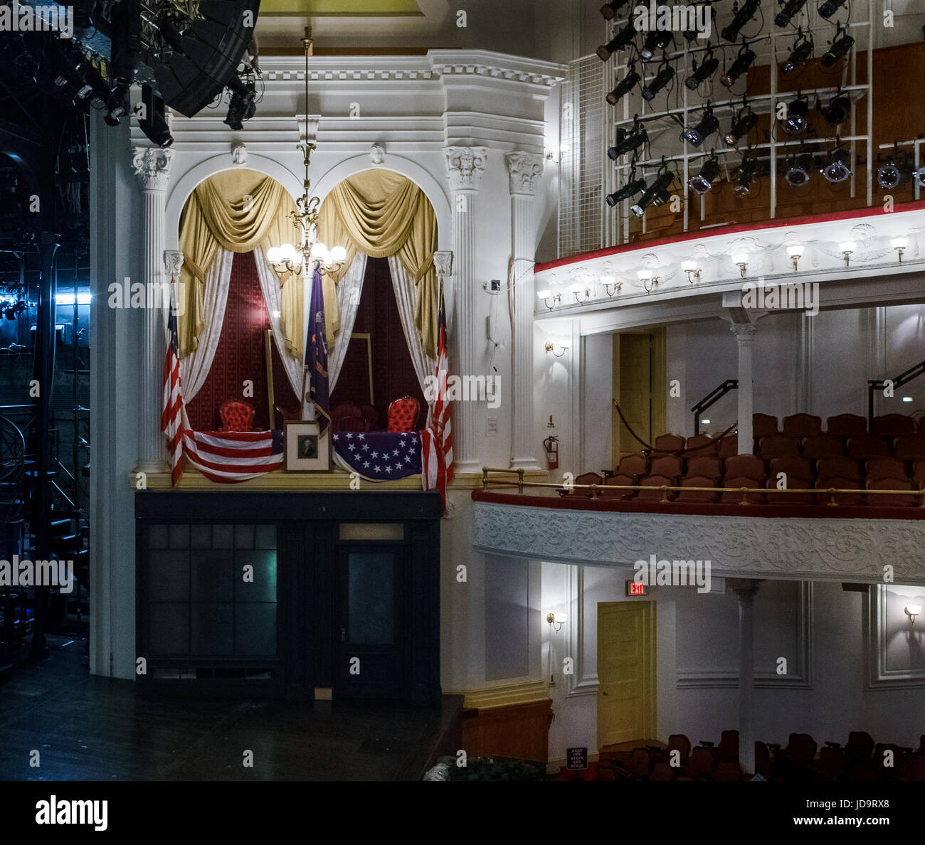 Interior view of stage area, Ford's Theatre, Washington DC, USA. washington capital usa 2016 fall Stock Photo