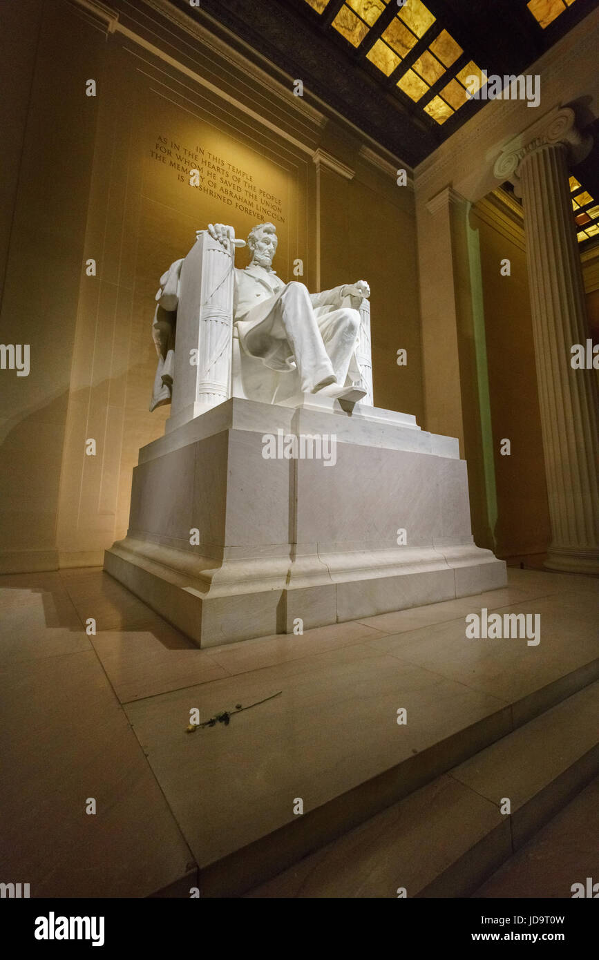 Interior view of the famous statue, Lincoln Memorial, Washington DC, USA. washington capital usa