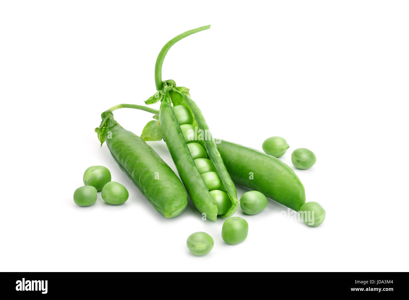 Ripe green peas on a white background. An isolated object. Macro. Stock Photo