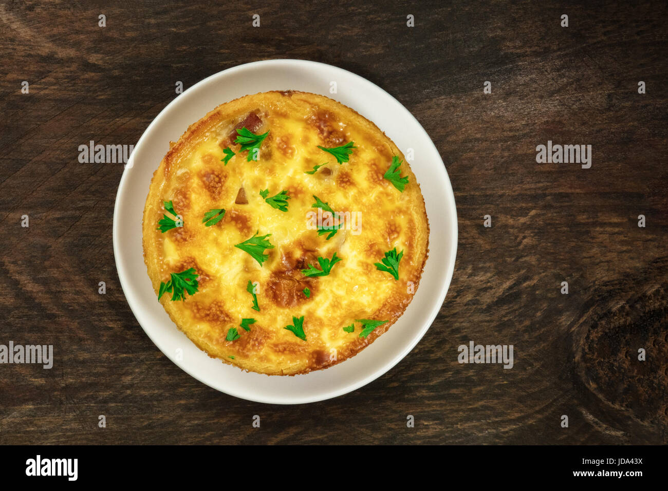 Overhead photo of French quiche on rustic texture Stock Photo Alamy