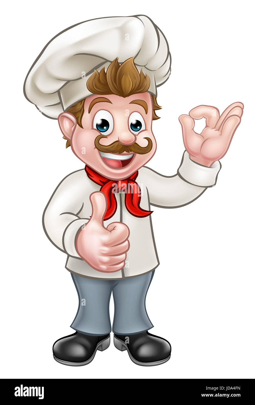 Cartoon chef or baker character giving a perfect okay delicious cook gesture and a thumbs up Stock Photo