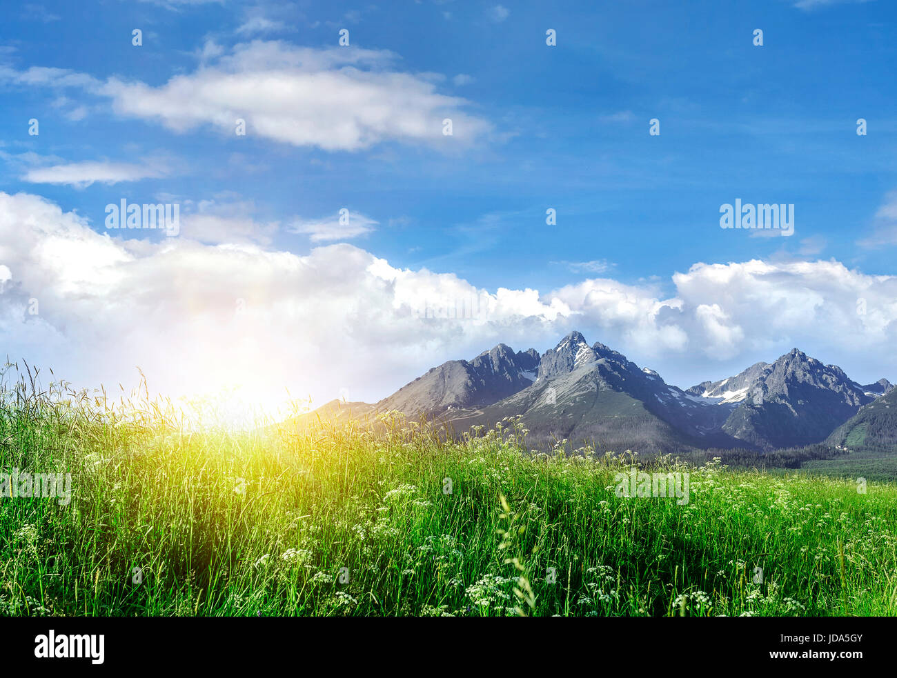 Beautiful mountain landscape. A look from the valley. Stock Photo