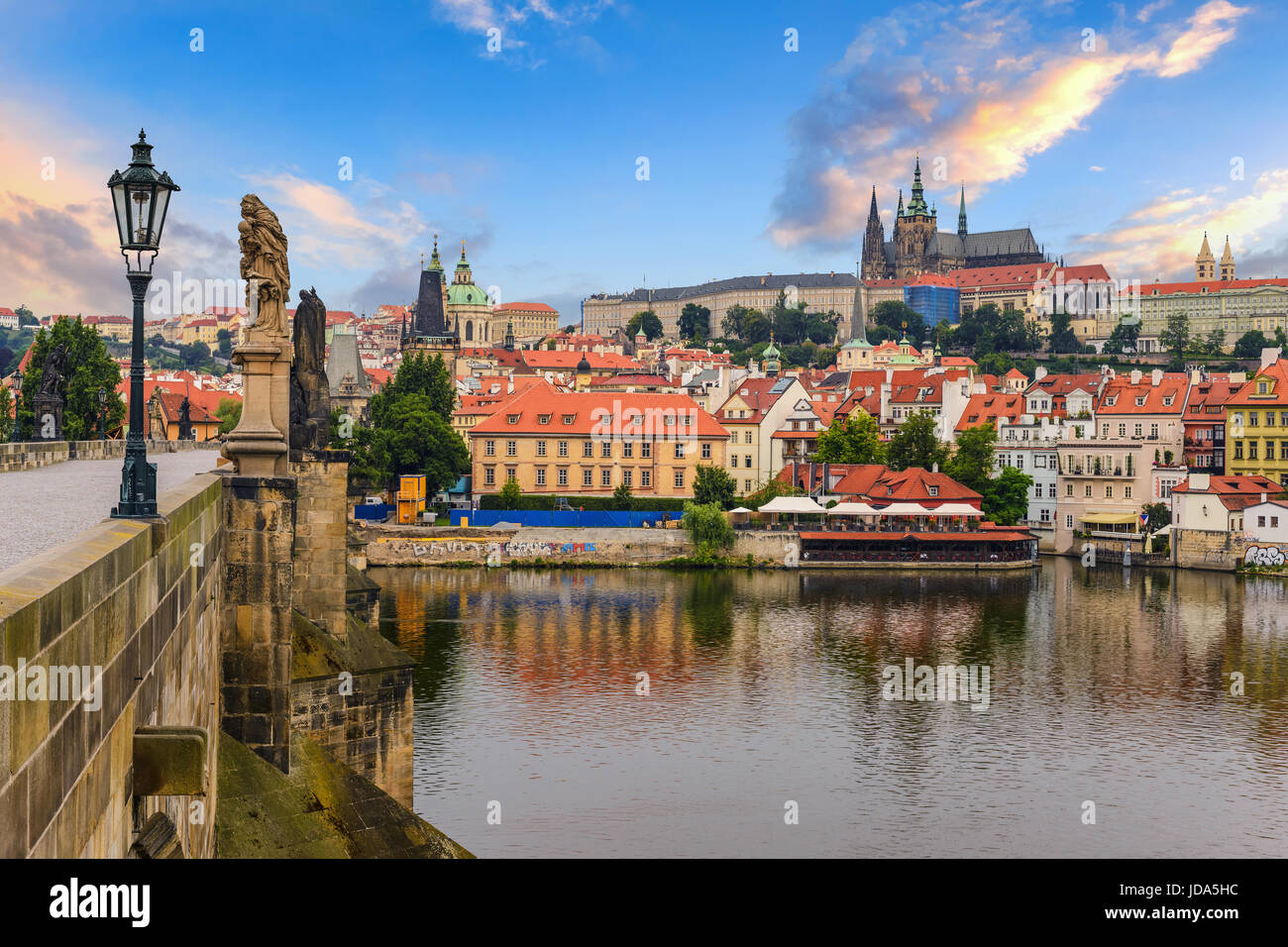 Prague city skyline and Charles Bridge, Prague, Czech Republic Stock Photo