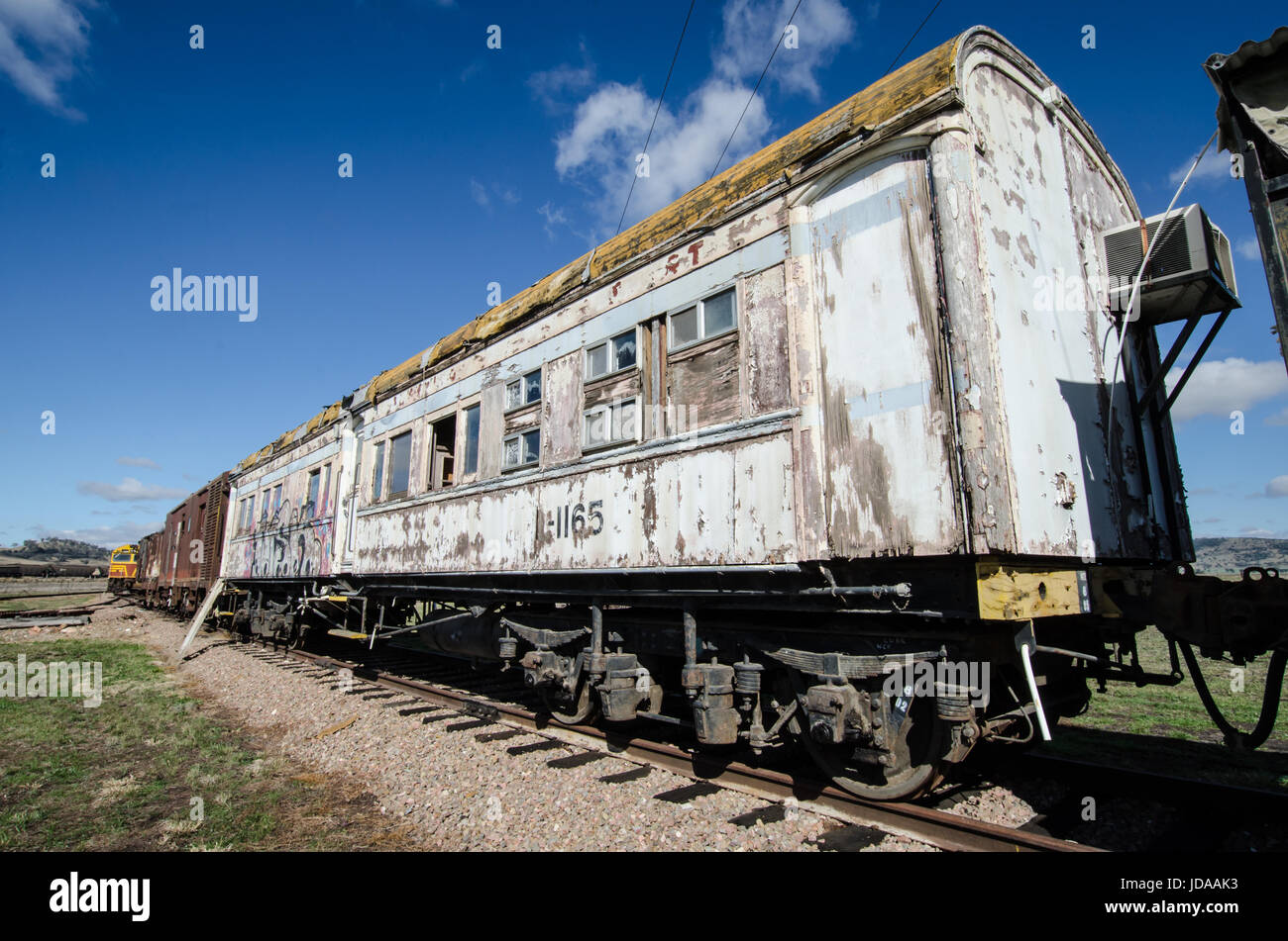 Old Railway Carriage  built in 1919.Rolling Stock on a Siding. Stock Photo