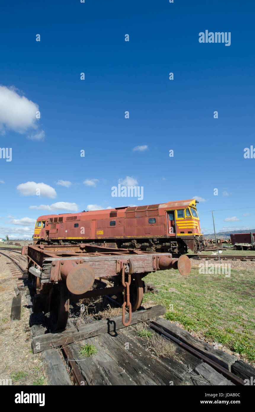 Decommissioned Locomotive on a Siding at Werris Creek NSW Australia. Stock Photo