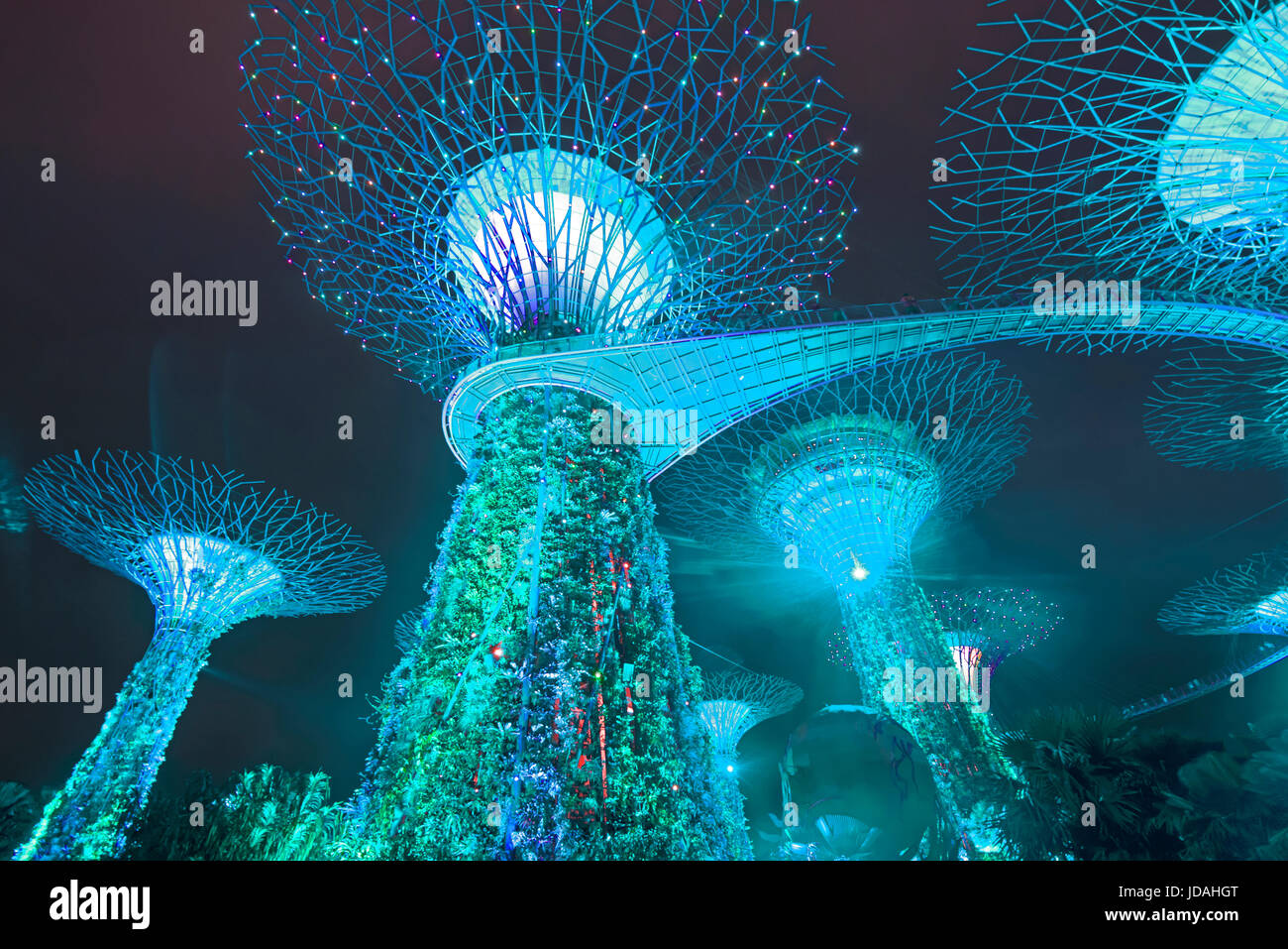 Gardens by the Bay, giant trees light show, Singapore Stock Photo Alamy