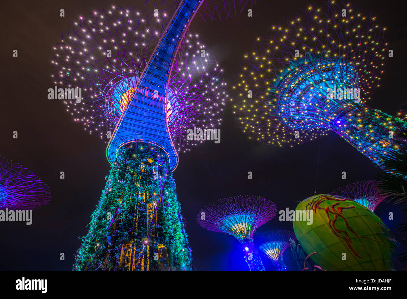 Gardens by the Bay, giant trees light show, Singapore Stock Photo Alamy