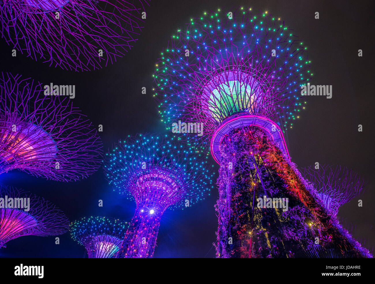 Gardens by the Bay, giant trees light show, Singapore Stock Photo Alamy