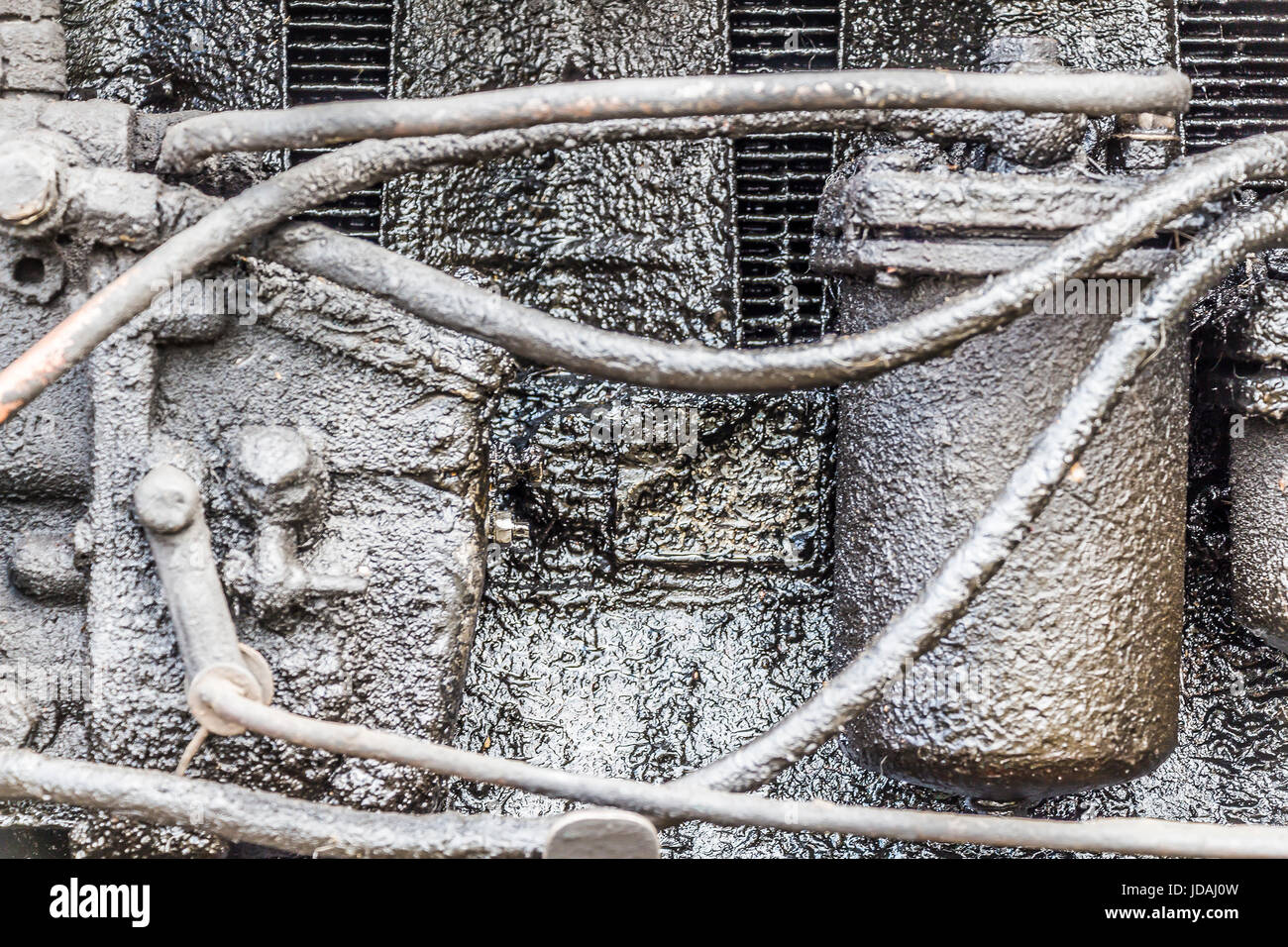 Old, very dirty, rusty diesel engine closeup Stock Photo Alamy