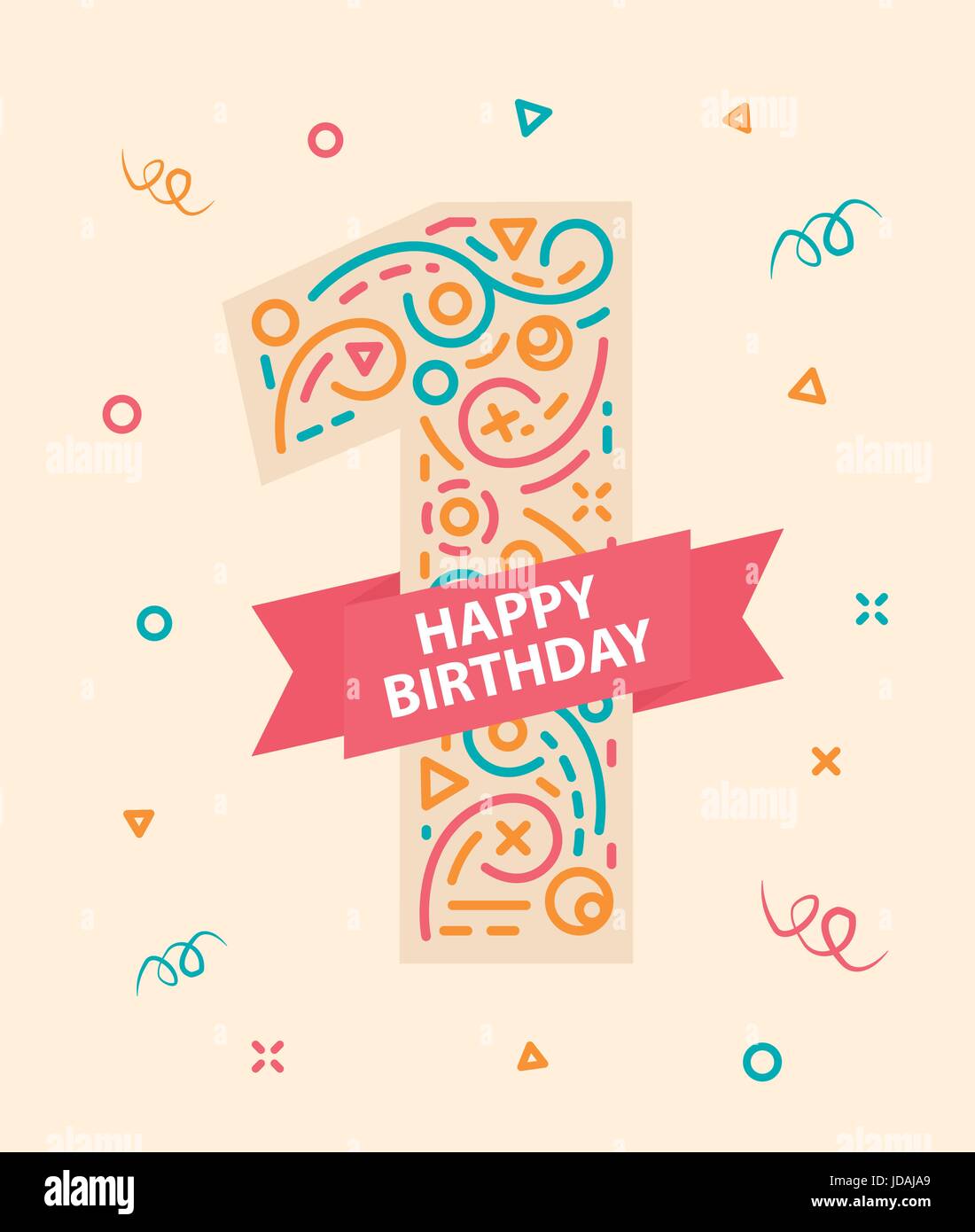 Happy birthday number 1 Colorful greeting card for one year Stock Vector