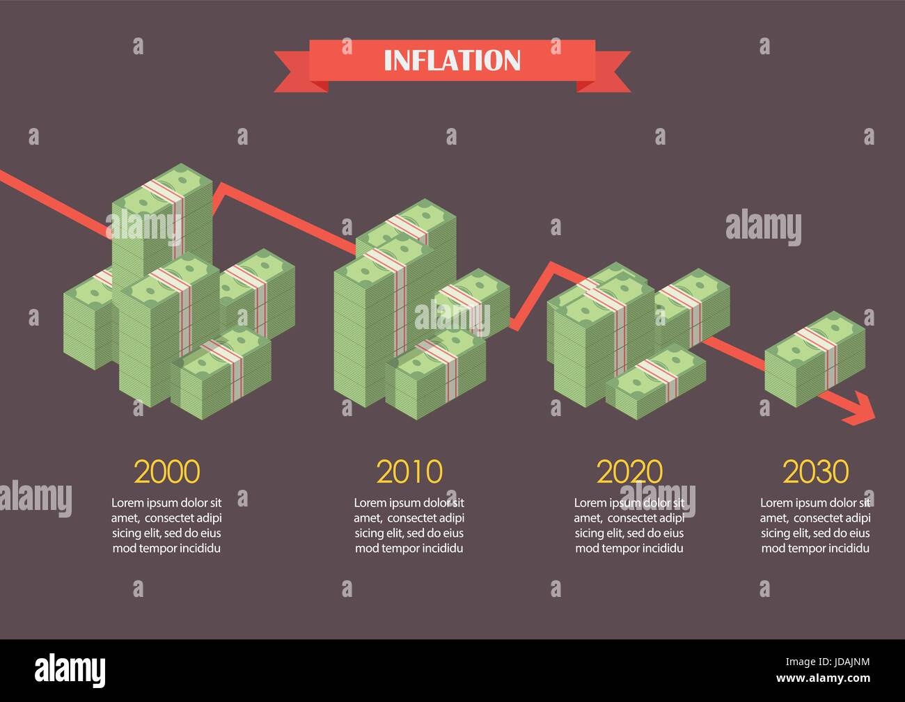 Cash money inflation infographic. Economy concept Stock Vector