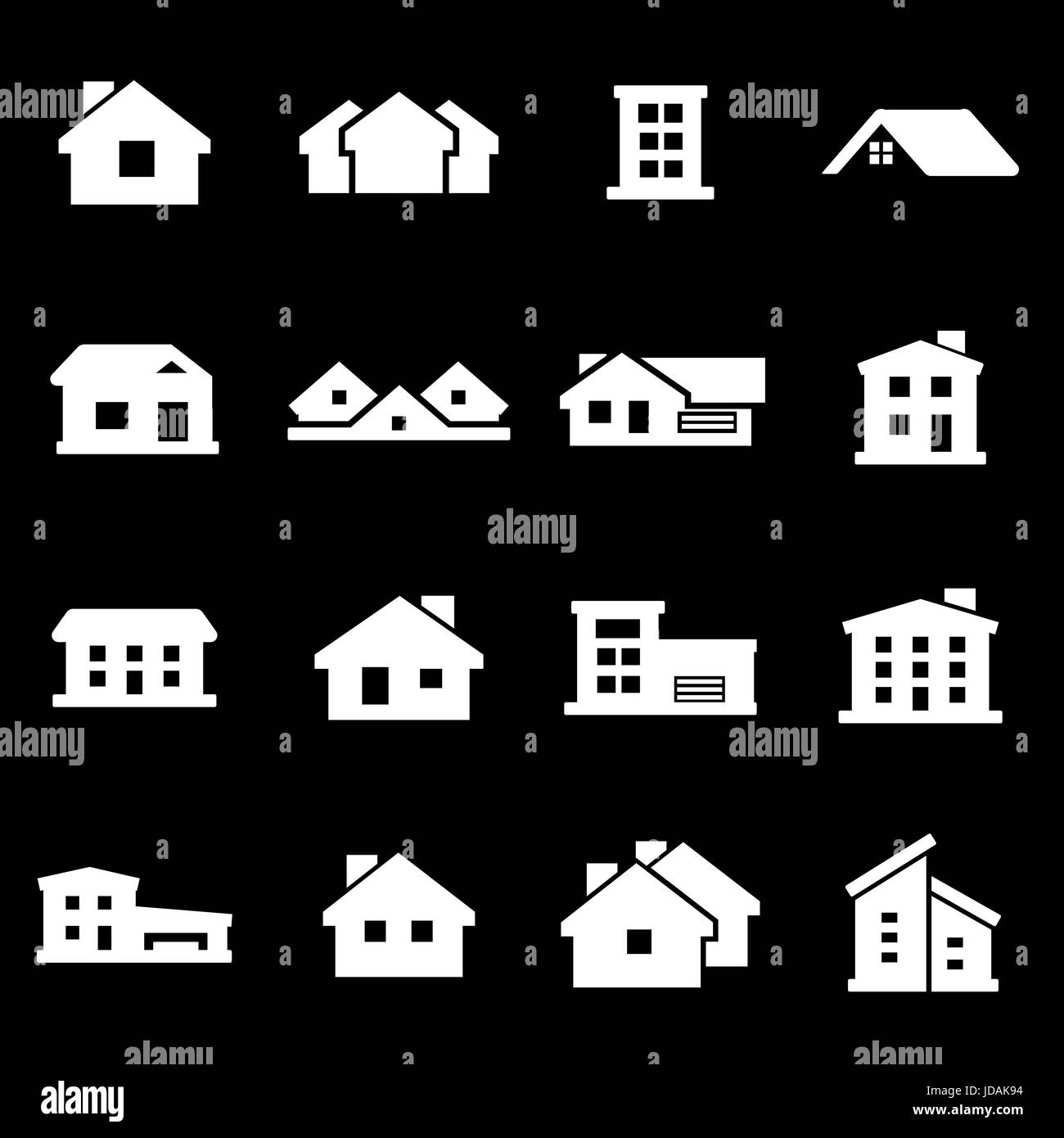 Vector white house icons set on black background Stock Vector Image ...