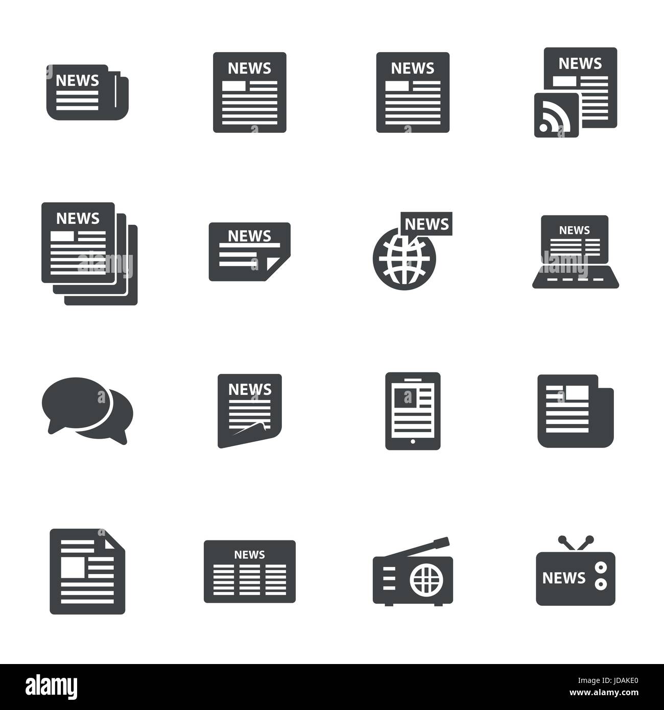 Vector black news icons set on white background Stock Vector Image