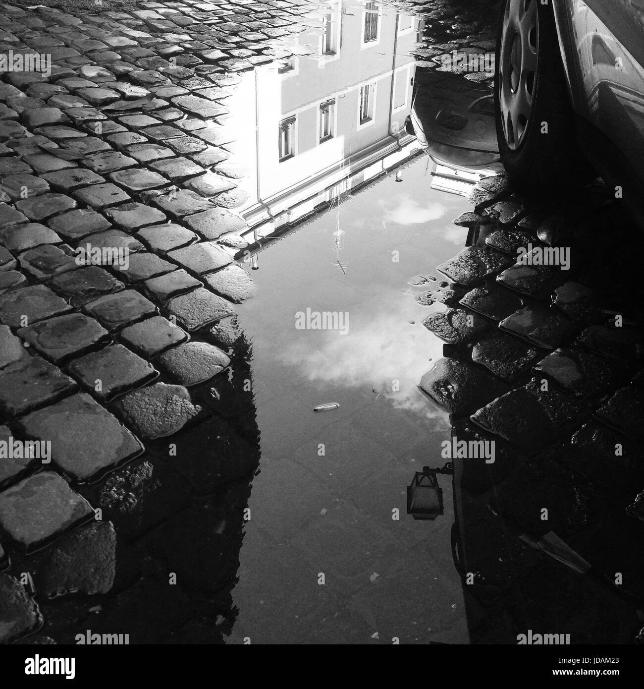 Building reflected in a puddle of water in Rome, Italy Credit © Anna ...
