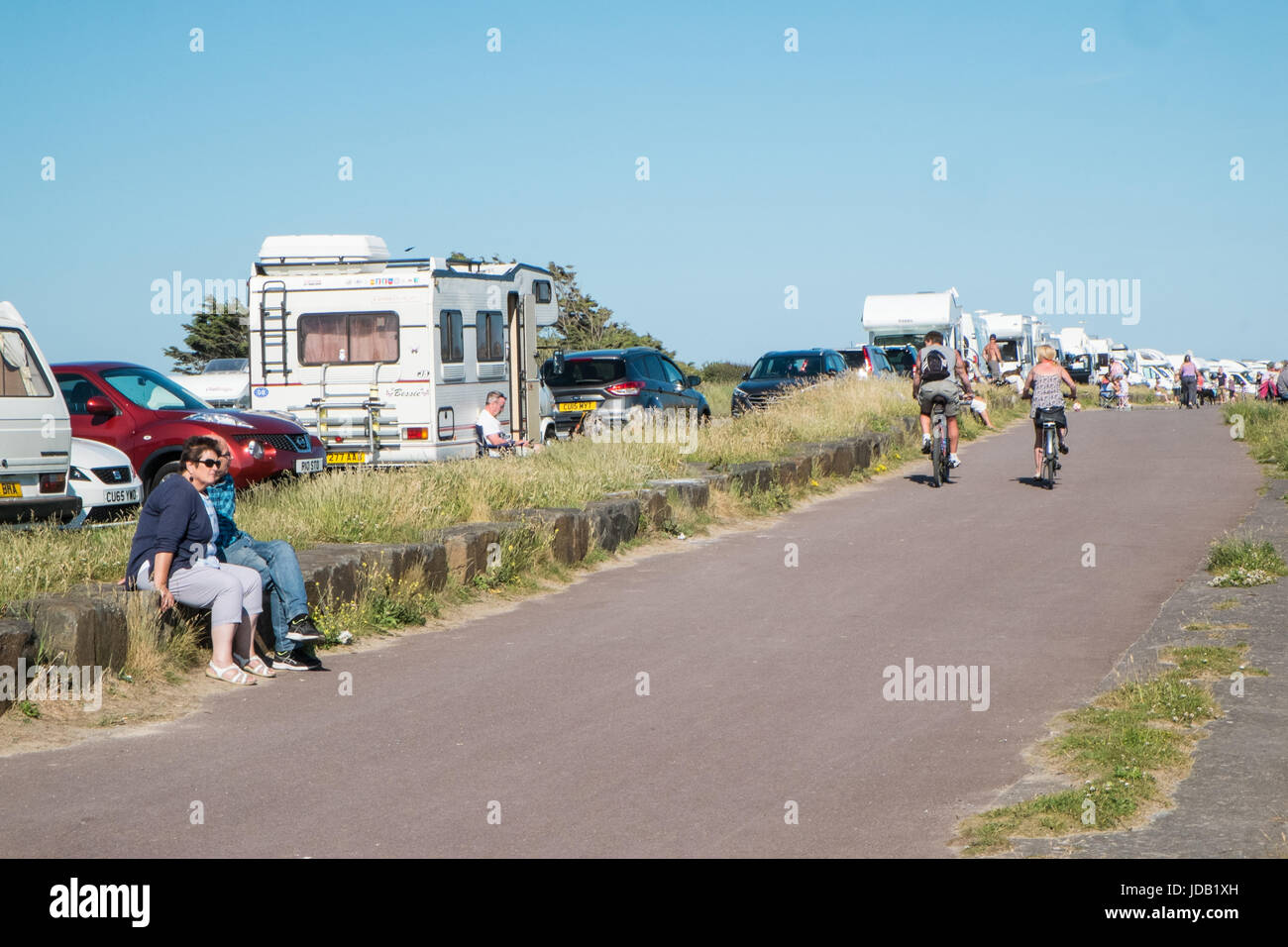 Millennium,Coastal,Path,cycling,walking,caravans,summer,at,Burry Port