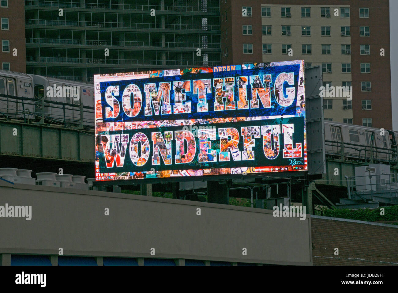 SOMETHING WONDERFUL. Mysterious digital billboard sign on Surf avenue in Coney Island, Brooklyn, New York Stock Photo