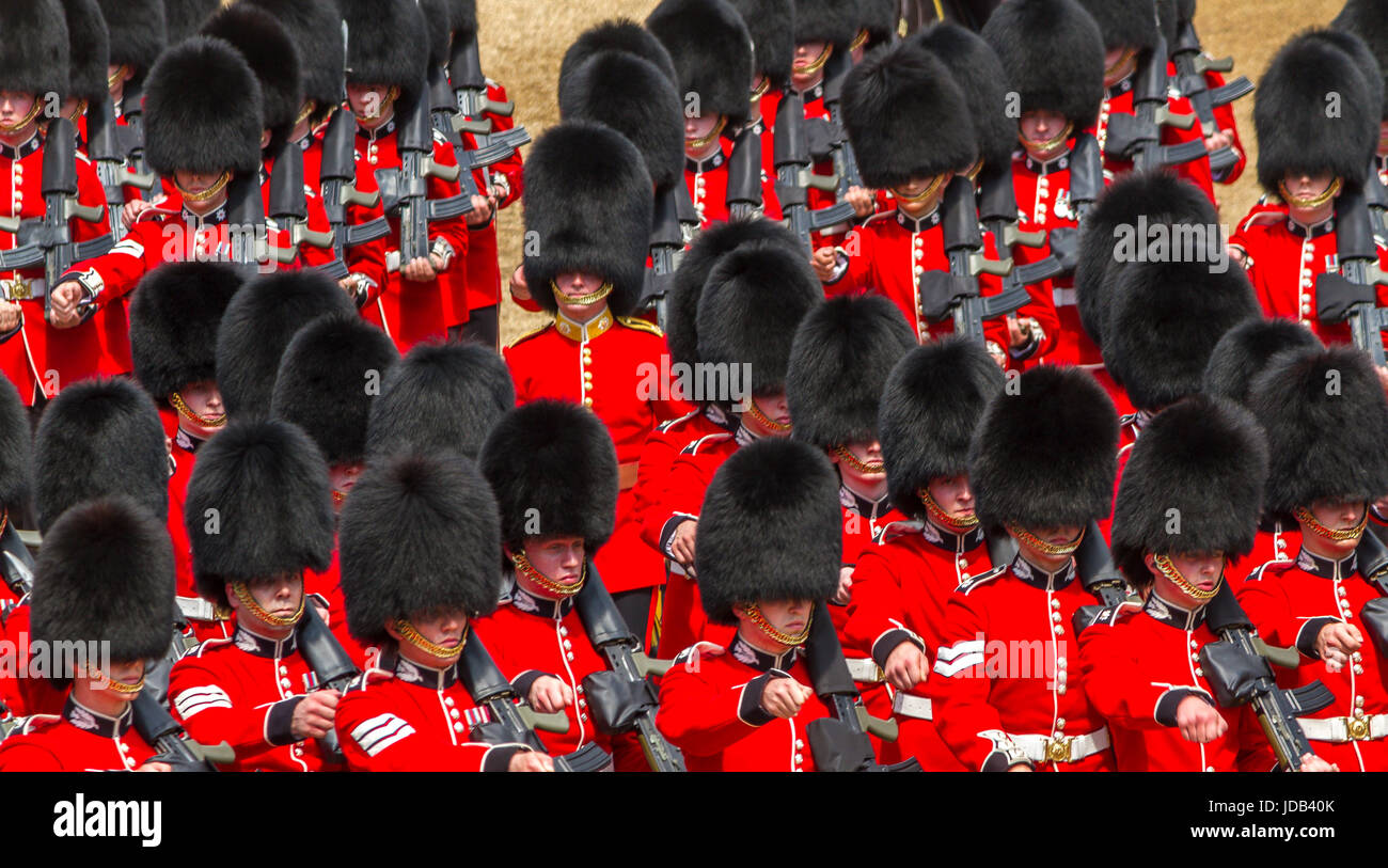 Soldiers of The Scots Guards on parade  at Trooping The Colour or Queens Birthday Parade at Horse Guards, London ,UK,  2017 Stock Photo