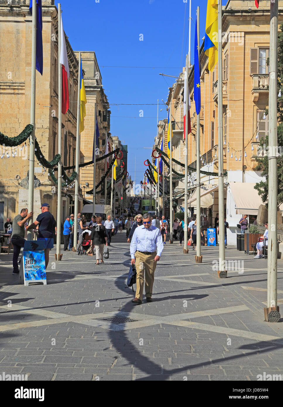 Busy shopping street in city centre, Republic Street, Valletta, Malta