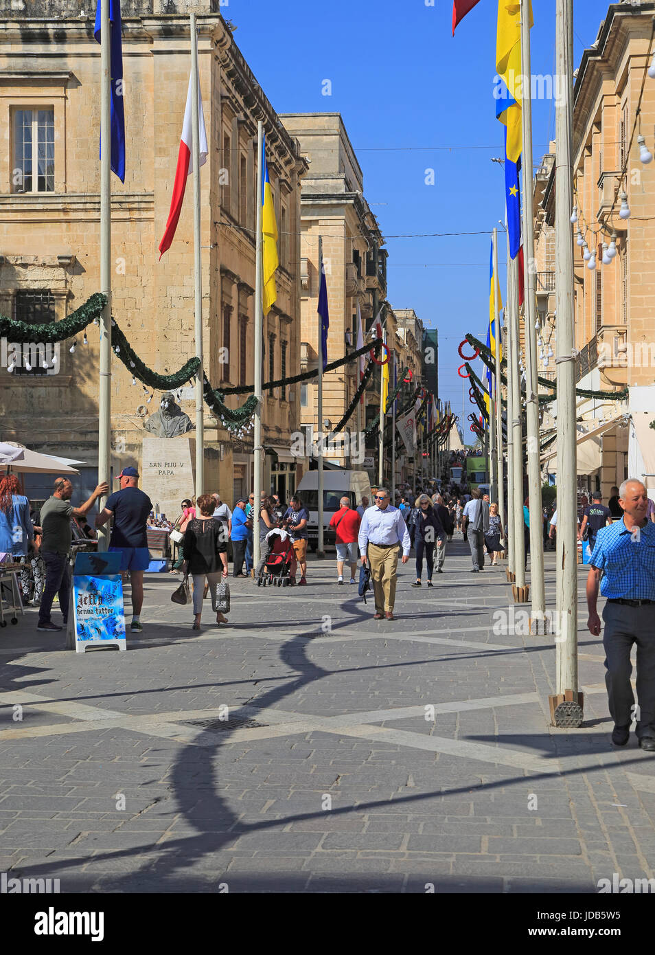 Busy shopping street in city centre, Republic Street, Valletta, Malta