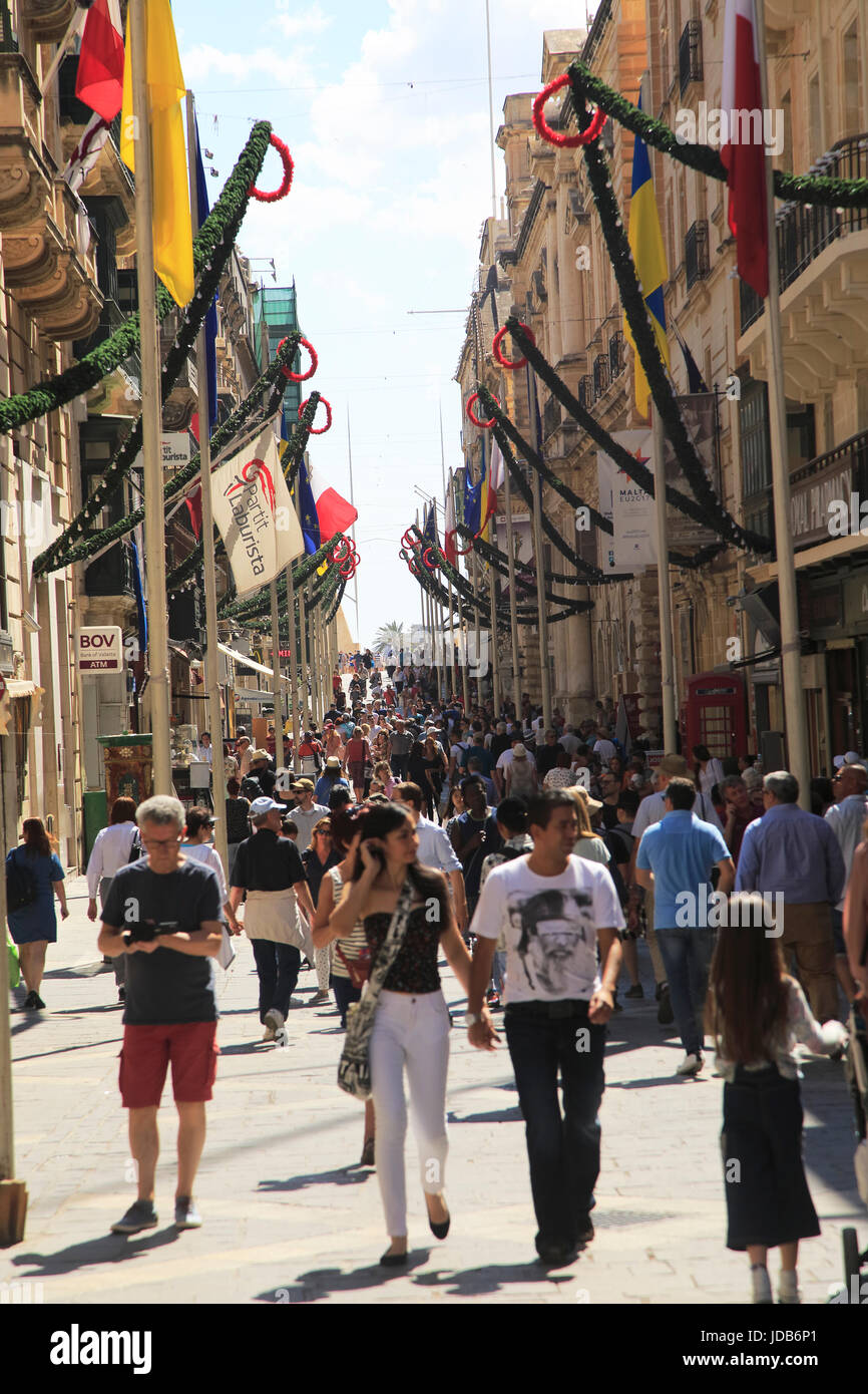 Busy shopping street in city centre, Republic Street, Valletta, Malta Stock Photo Alamy