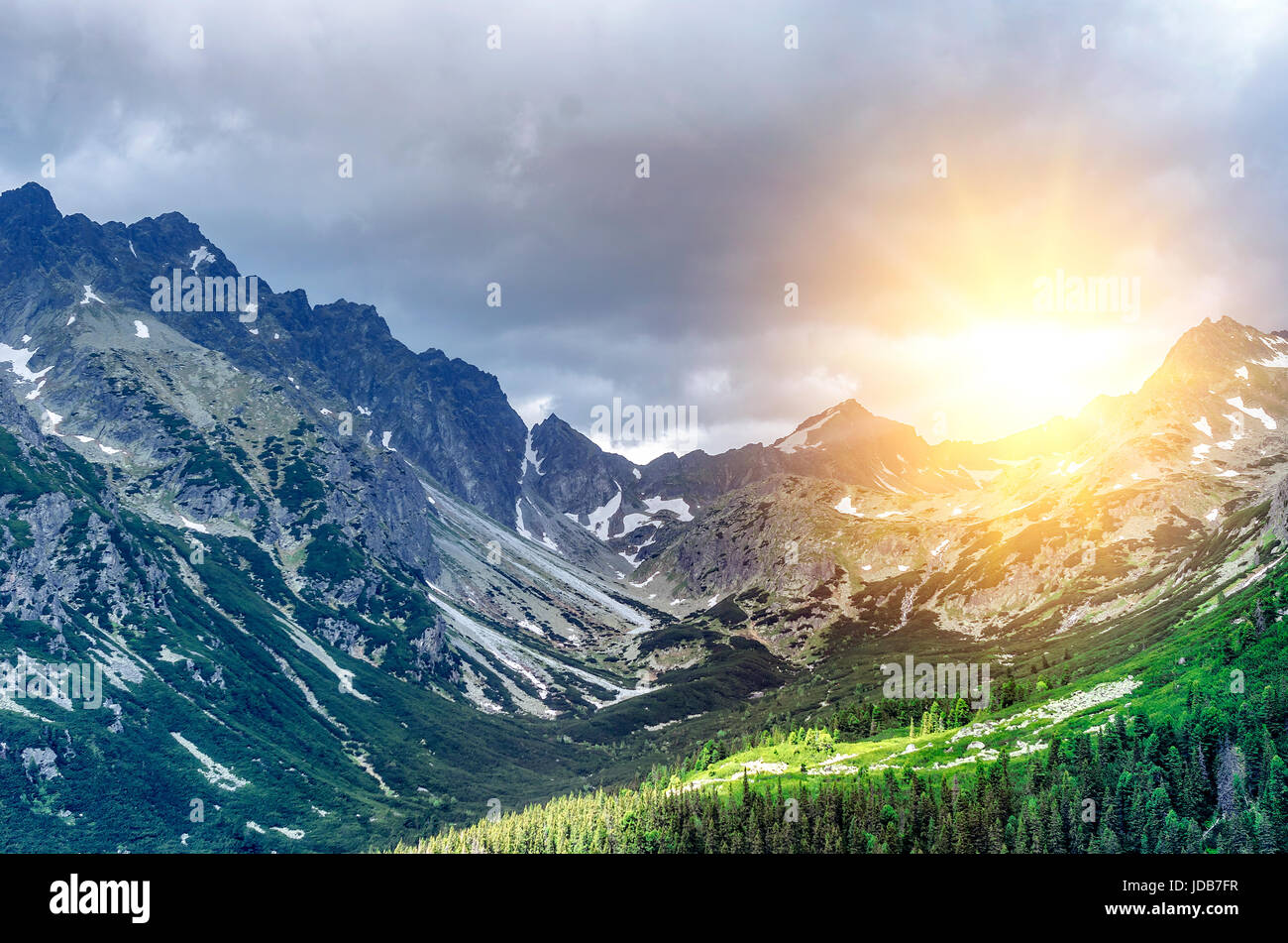 Beautiful mountain landscape. A look from the valley. Stock Photo