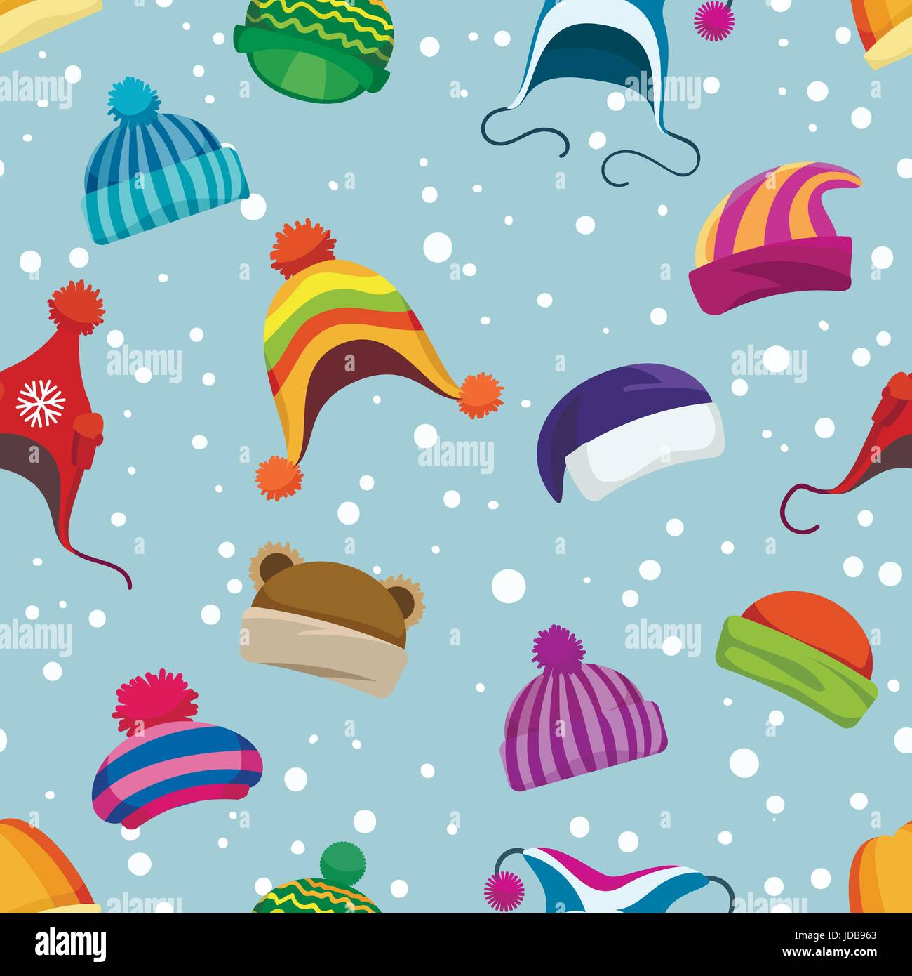 Retro winter clothes seamless pattern. Warm woolly and knitted hats vector background Stock Vector