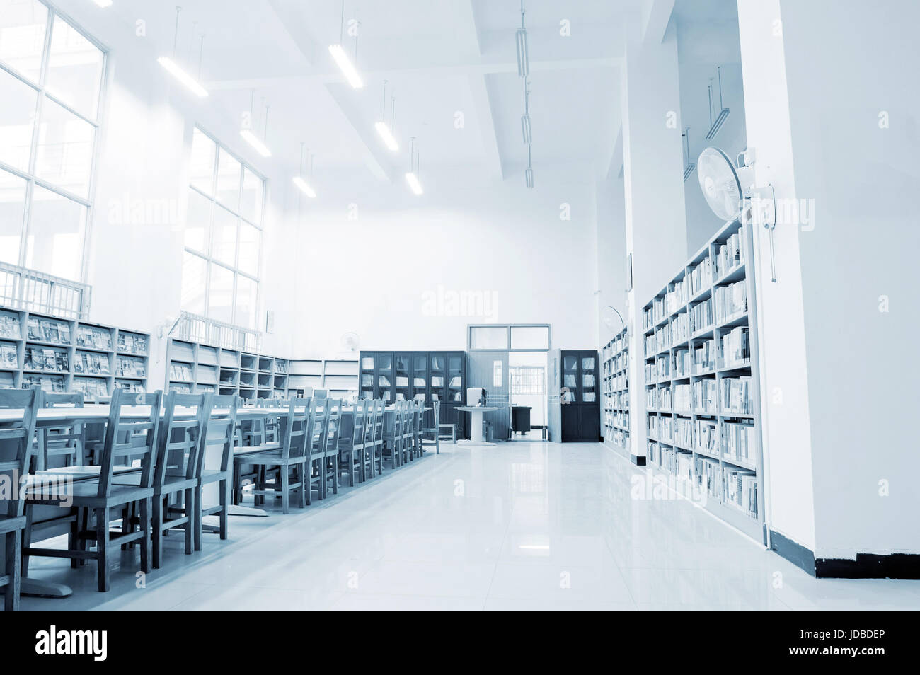 Library shelves, a large number of books. Stock Photo