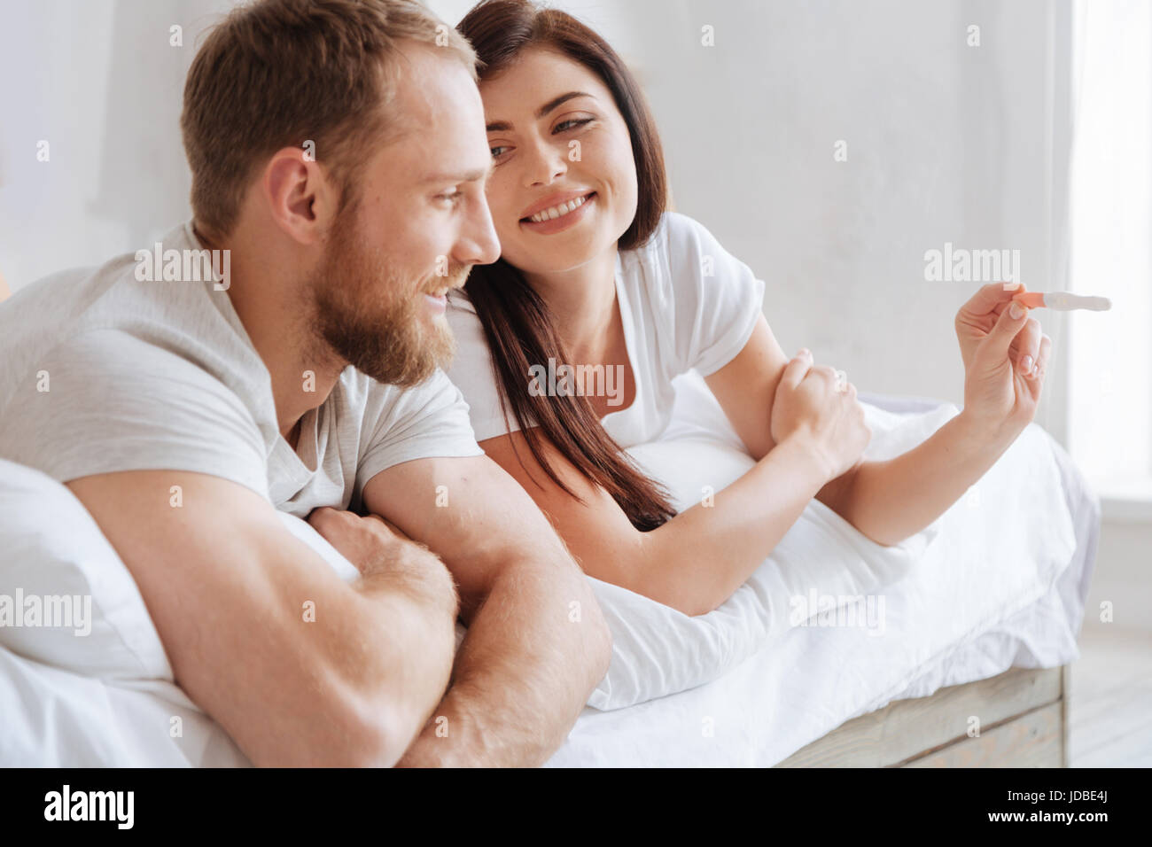 Excited future parents cannot keep their real emotions Stock Photo