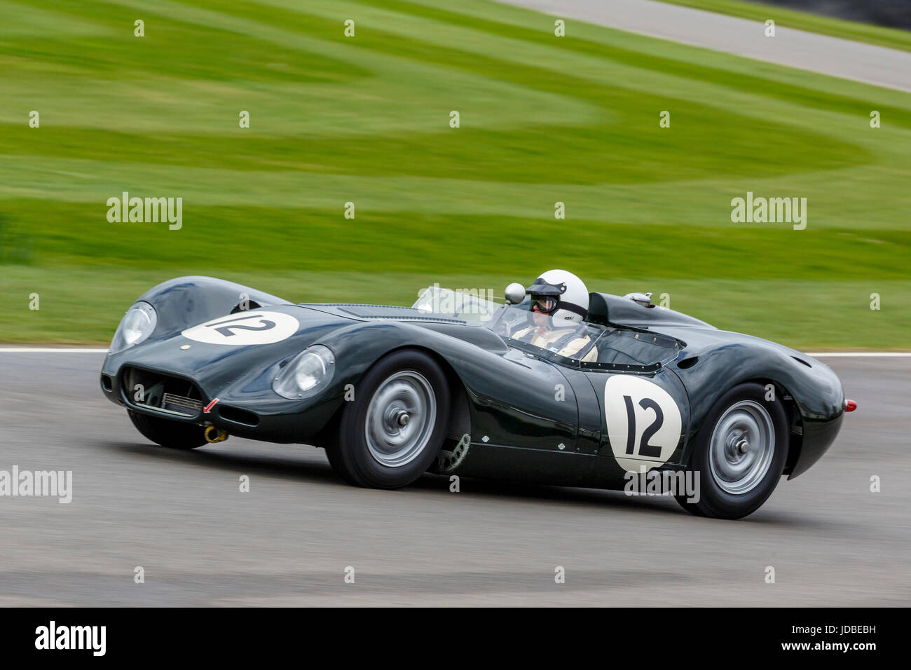 1958 Lister-Jaguar Knobbly with driver Gary Pearson during the Scott Brown Trophy race at Goodwood GRRC 75th Members Meeting, Sussex, UK. Stock Photo