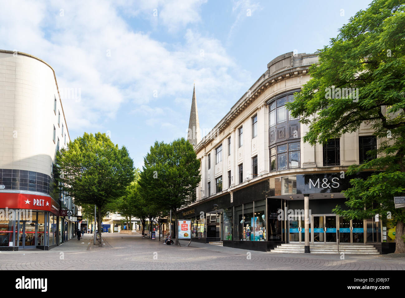 NOTTINGHAM, ENGLAND - JUNE 17: Marks And Spencer, and other stores, Albert Street. In Nottingham, England. On 17th June 2017. Stock Photo