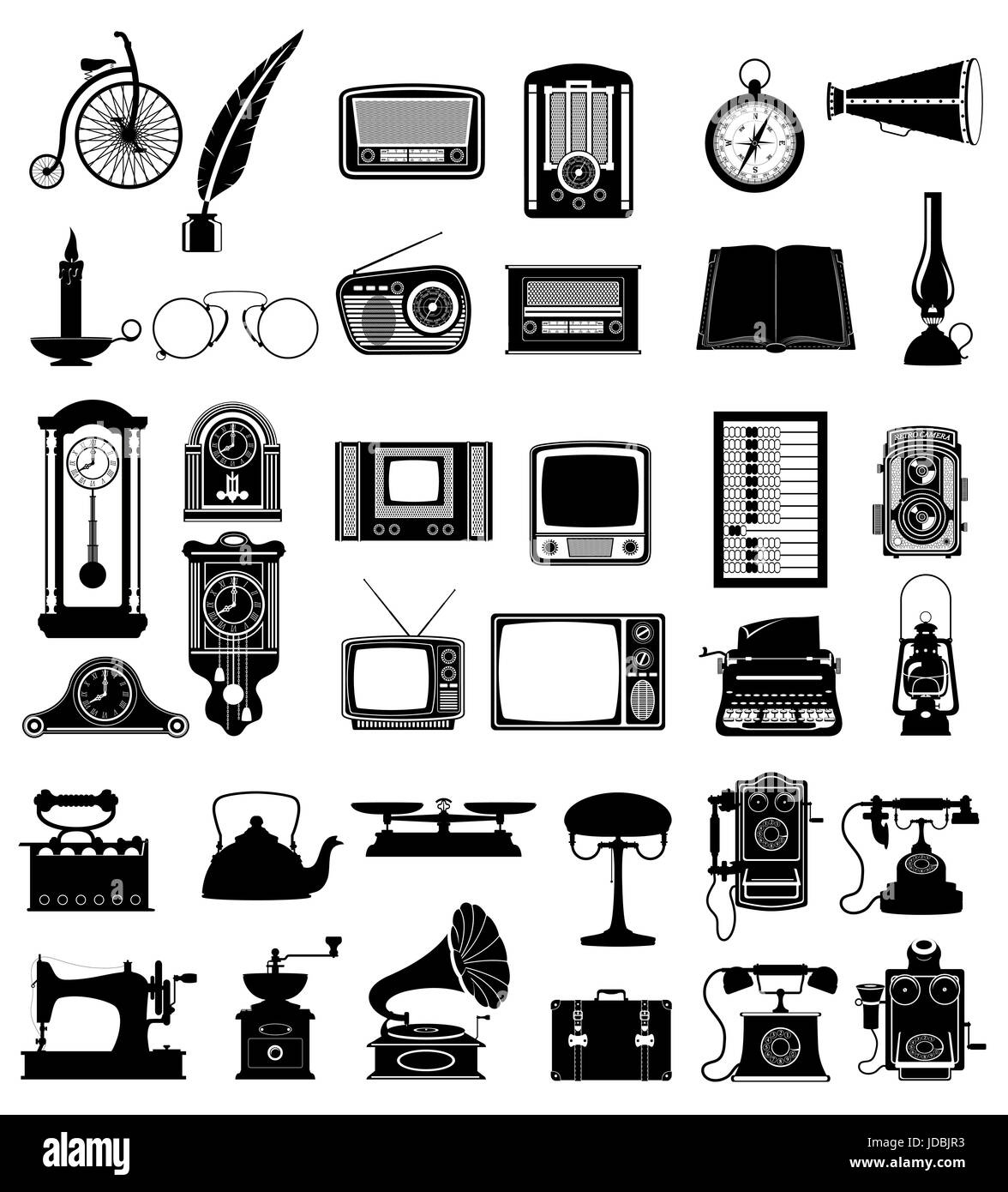 big set of much objects retro old vintage icons stock vector illustration isolated on white background Stock Photo