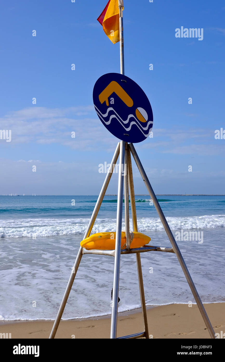 Durban South Africa. A safe to swim or swimming permitted sign at the waters edge of a local