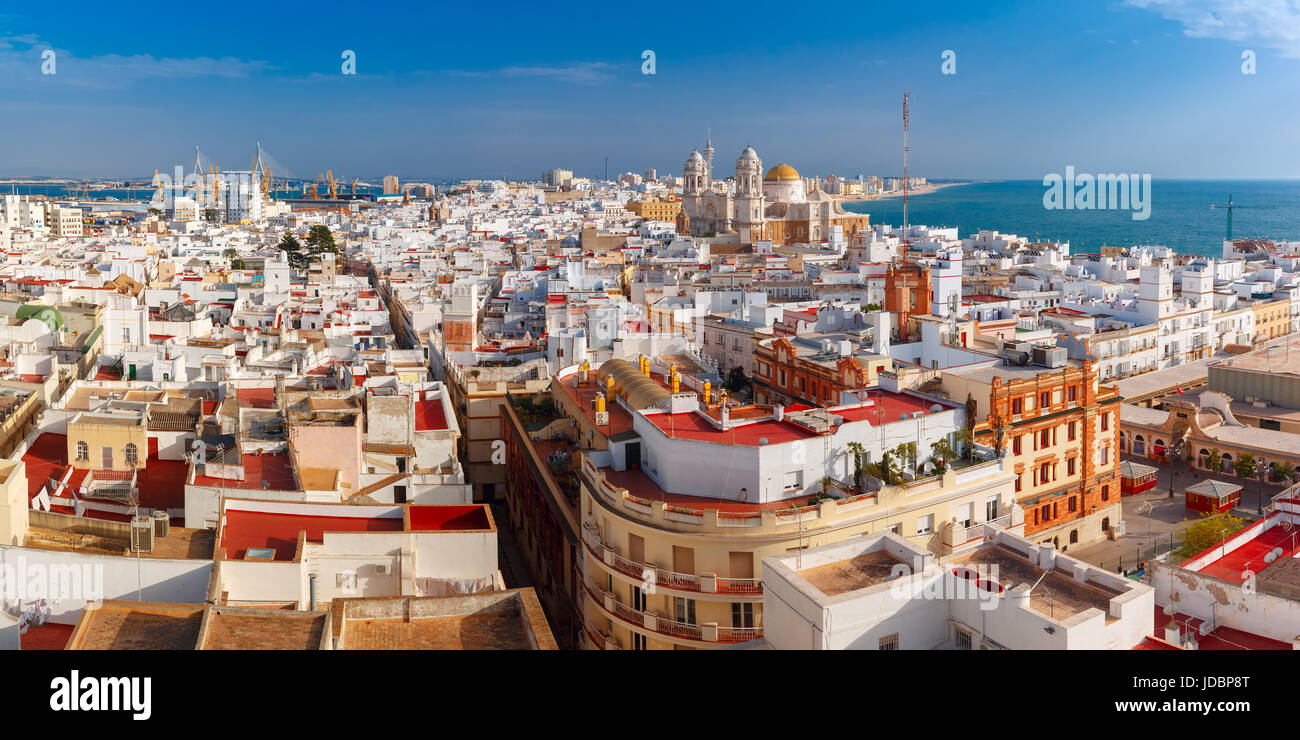 Rooftops and Cathedral in Cadiz, Andalusia, Spain Stock Photo