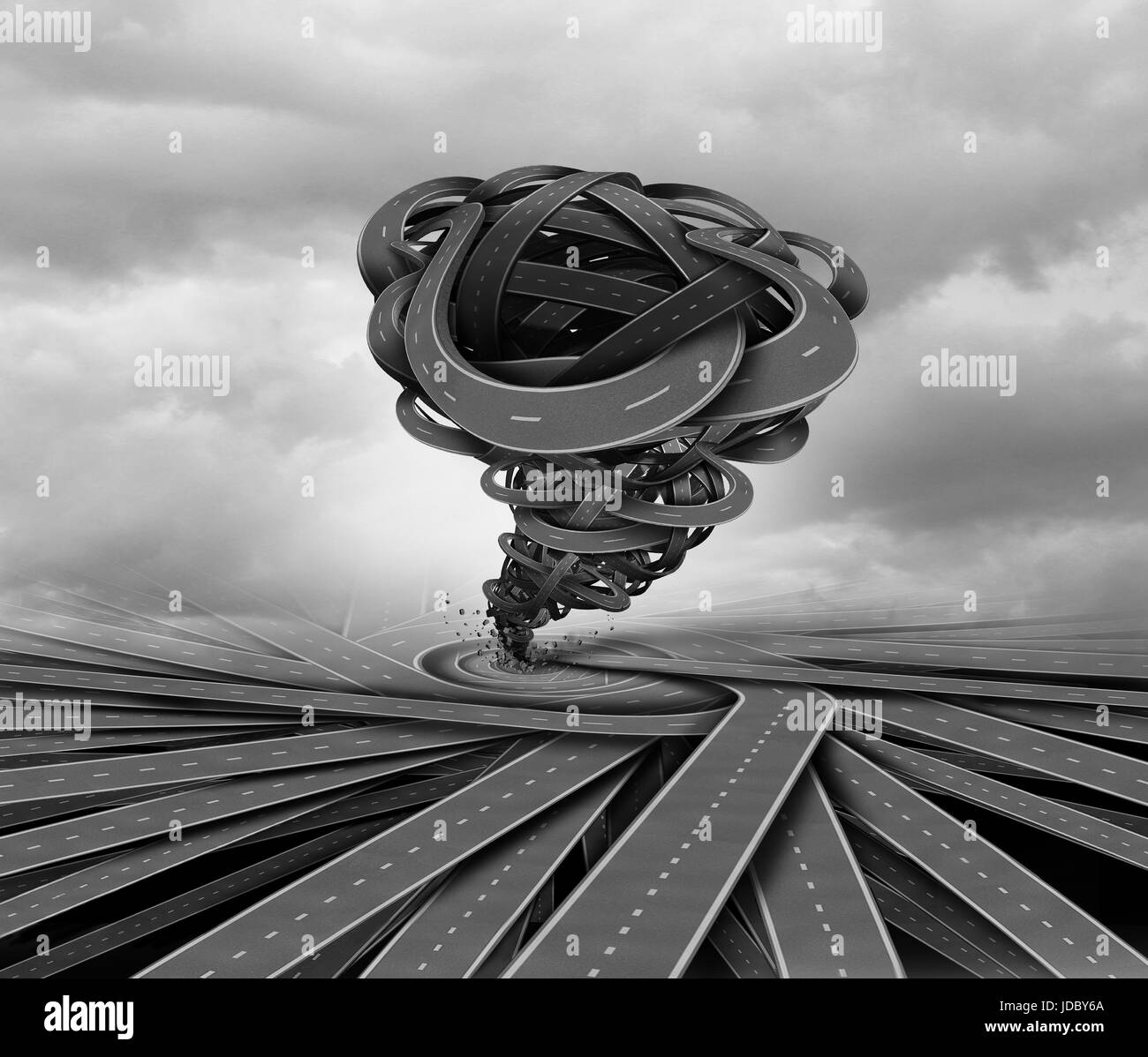 Business storm and concentration of forces creating a whirlwind tornado as a metaphor for industry change and pathway. Stock Photo