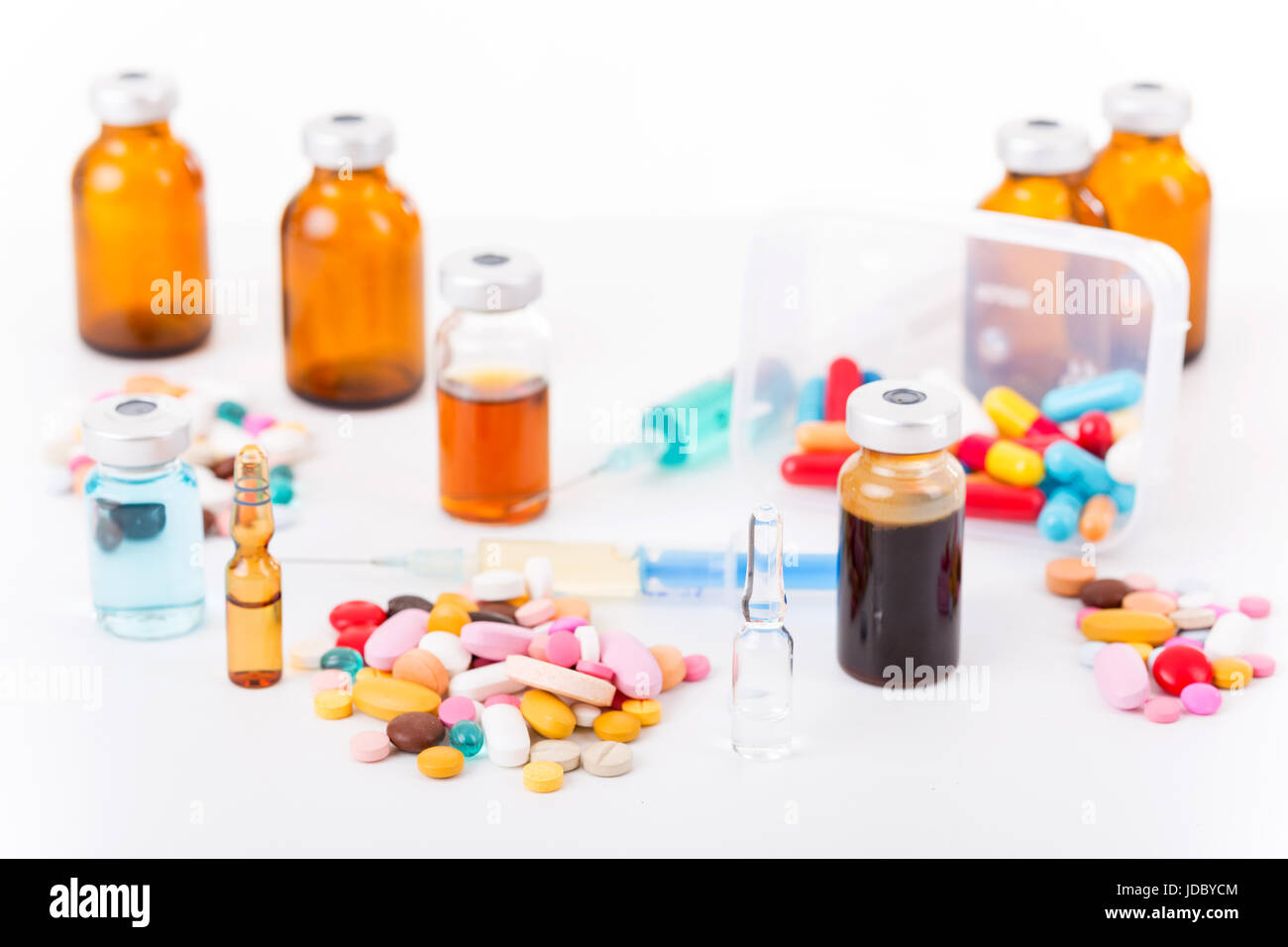 Different types of drugs on white background Stock Photo - Alamy