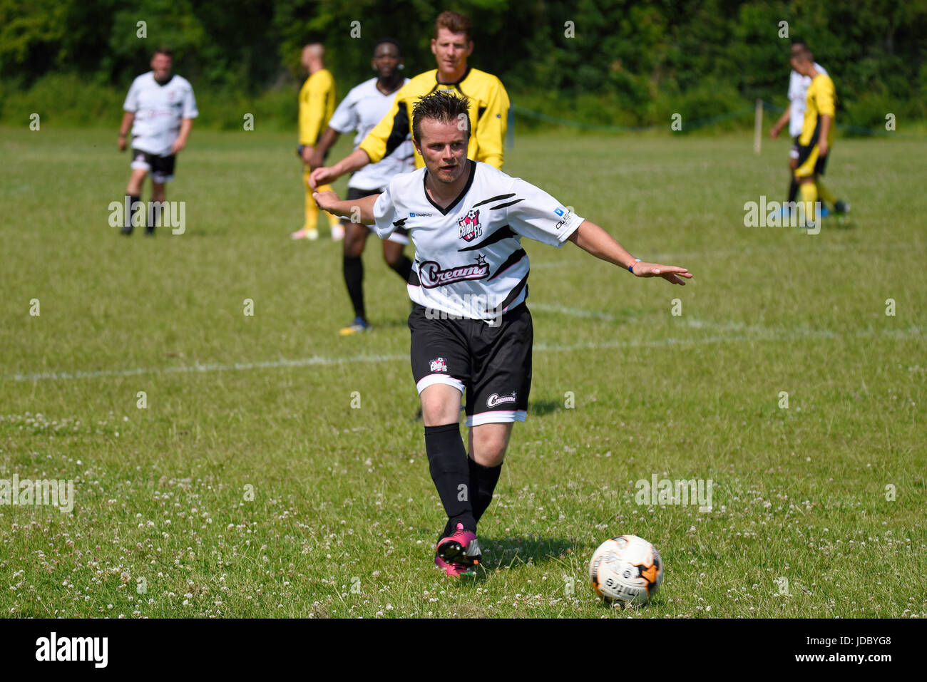Darren Lee Taylor taking part in a charity celebrity football match. Space for copy Stock Photo