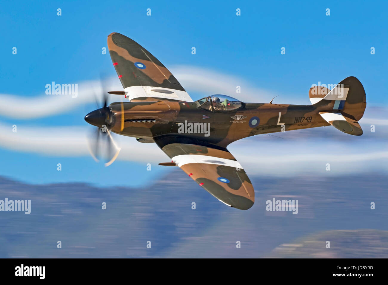 Airplane WWII British Spitfire vintage aircraft flying Stock Photo