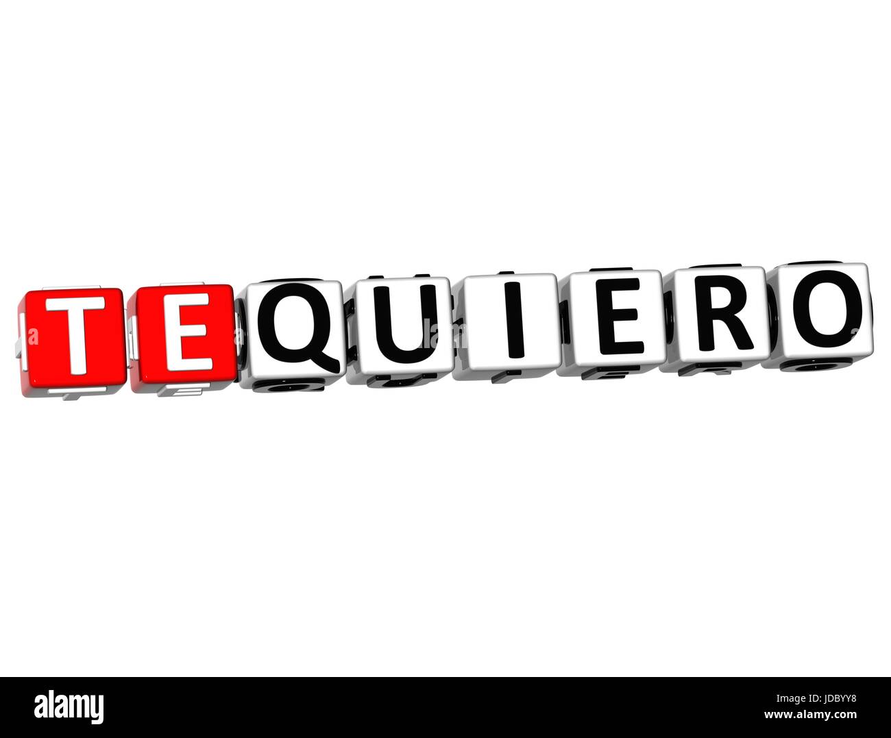 3D Te Quiero Block Text on white background Stock Photo