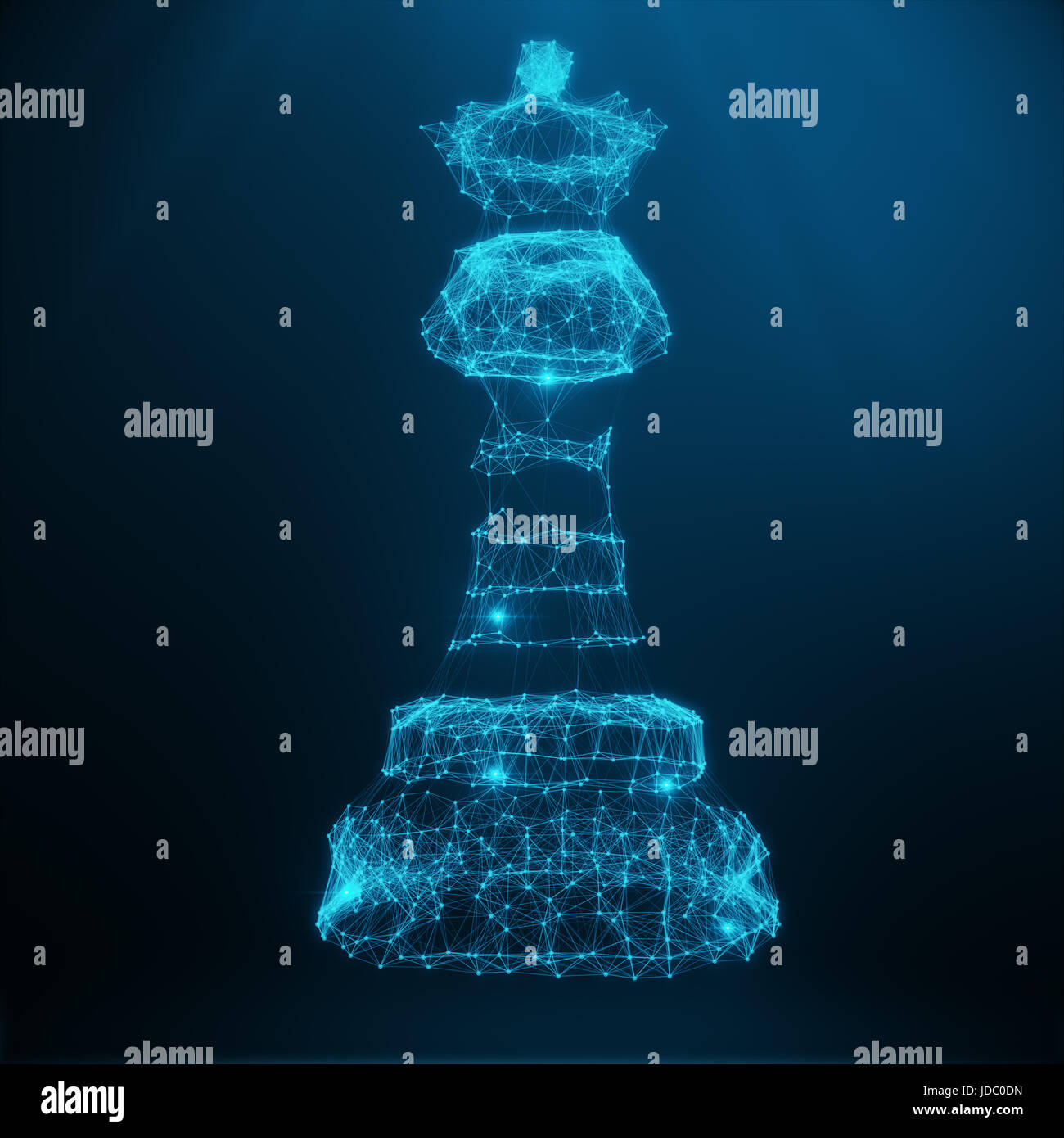 Abstract Low Poly Model, Chess Piece Queen consisting of blue dots and ...