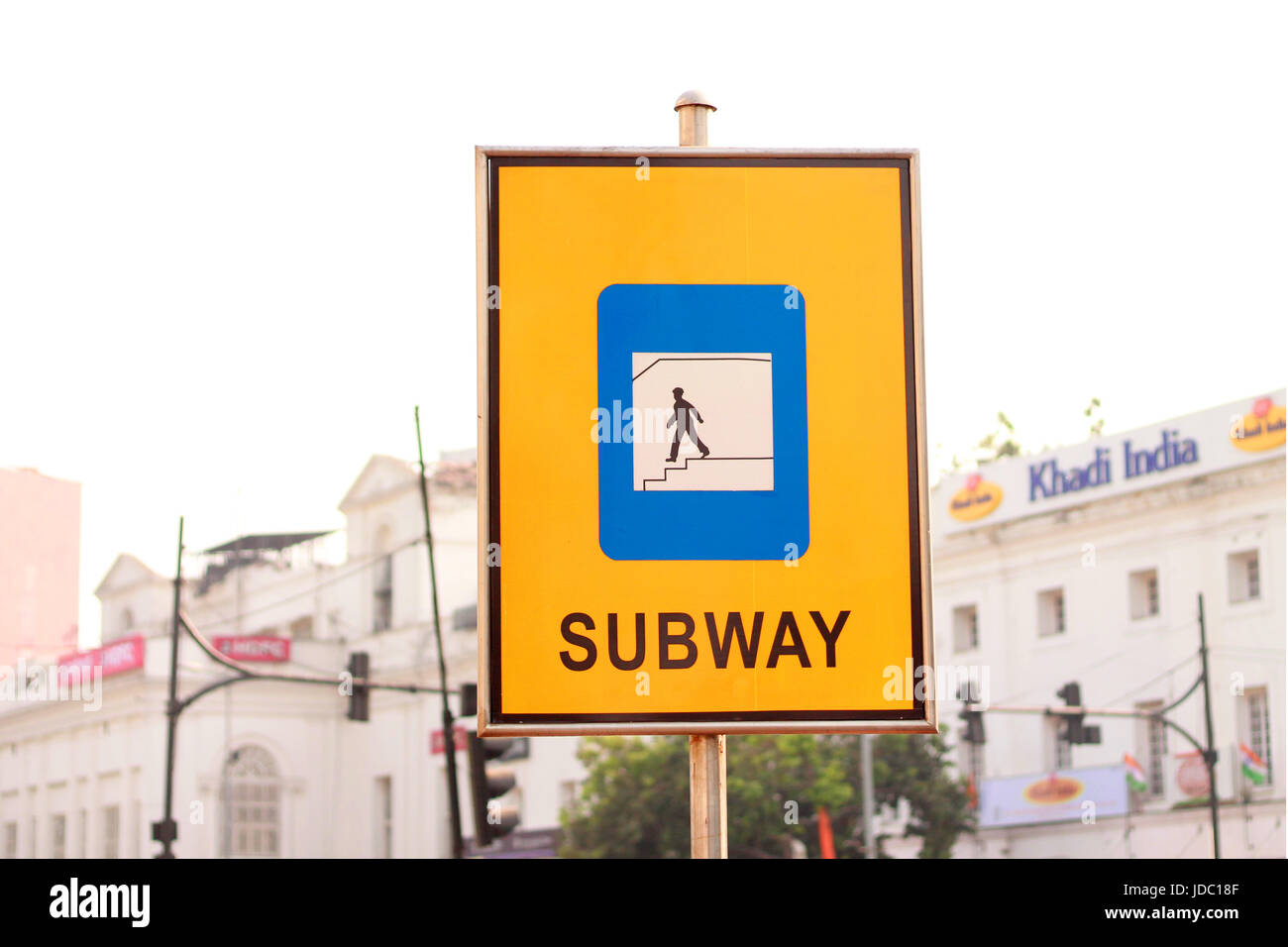 Yellow colored subway sign board Stock Photo