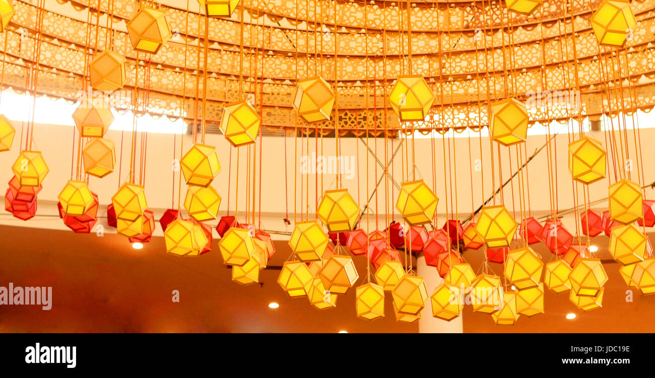 Interior decoration by paper lantern, Laltain lights for Diwali Hindus indian festival Stock Photo