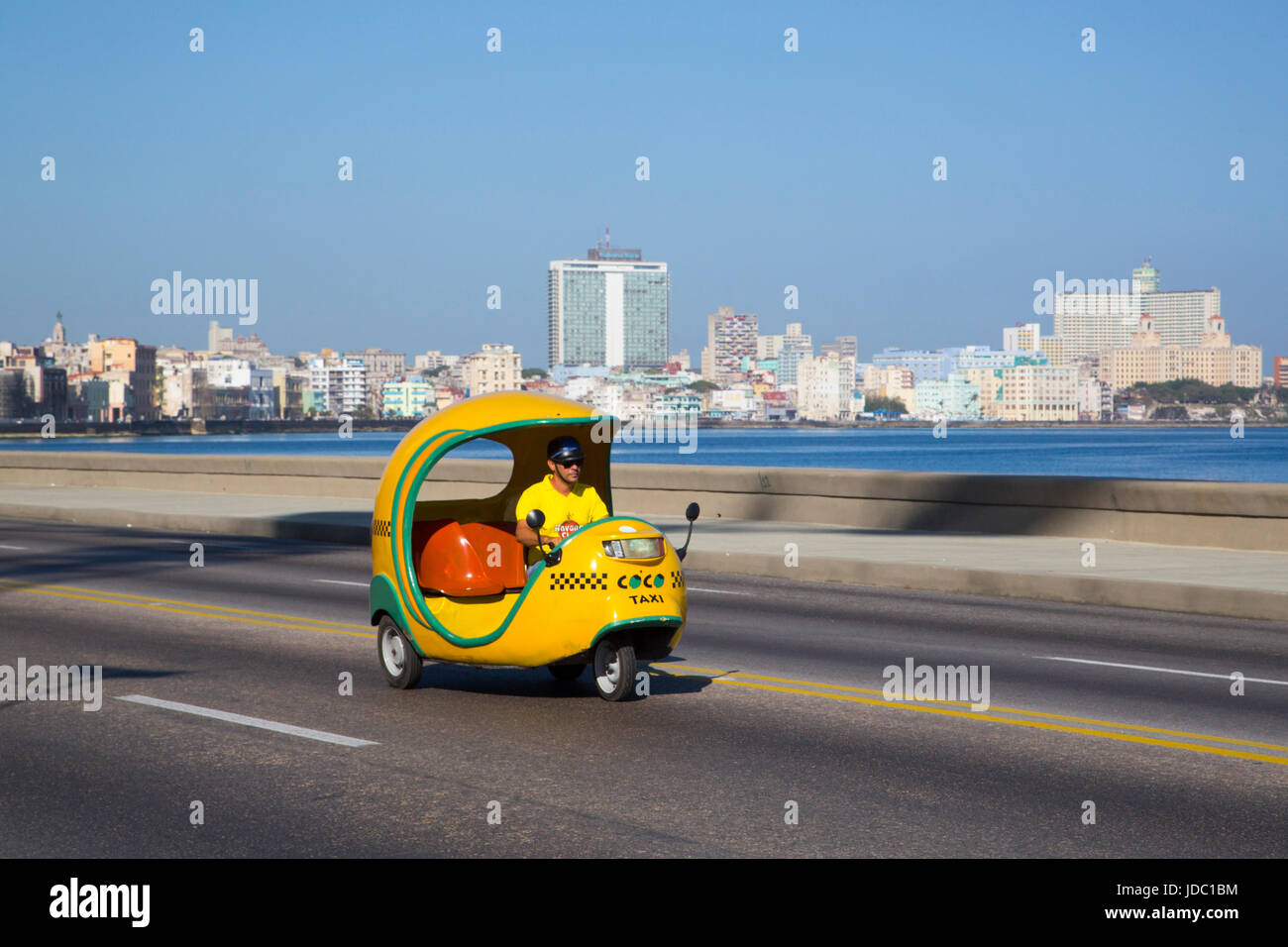 Coco Taxi on the Malecon, Centro Habana, Havana, Cuba Stock Photo