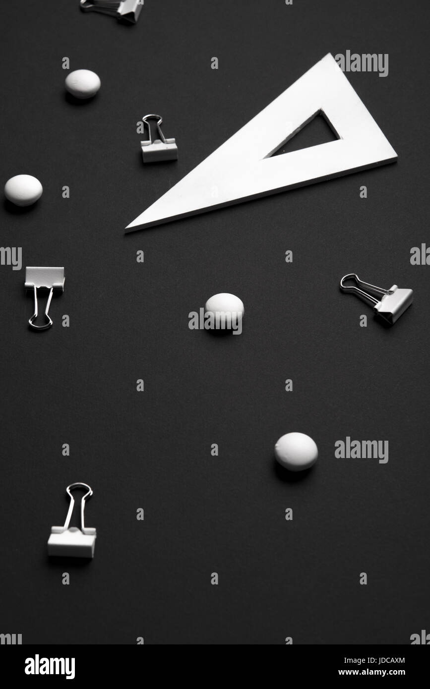 Picture of office supplies on the black background table Stock Photo