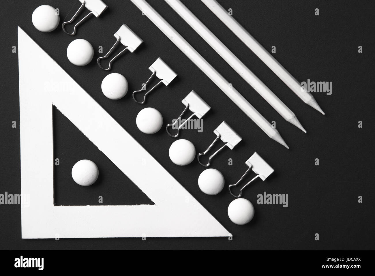 Picture of office supplies on the black background table Stock Photo