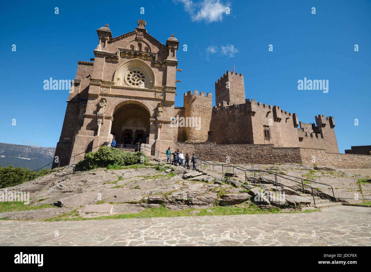 Javier, Spain - April 4, 2015: Tourist visiting famous Javier Castle on april 4, 2015 in Navarra, Spain. Stock Photo