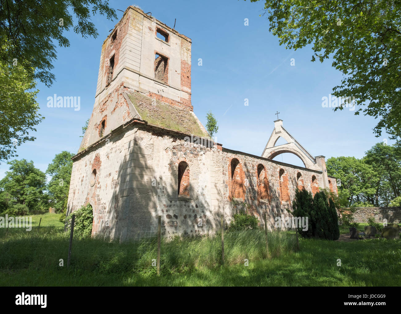 ruined church at Flieth-Stegelitz, Uckermark, Brandenburg, Germany Stock Photo